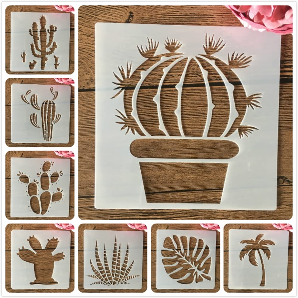 TIAMECH 8-Piece Reusable Cactus & Succulent Stencil Set for Painting, DIY Scrapbooking, and Home Decor - 6x6 Inch Palm Tree & Plant Templates - Perfect for Wall Art, Canvas Painting, and Craft Projects
