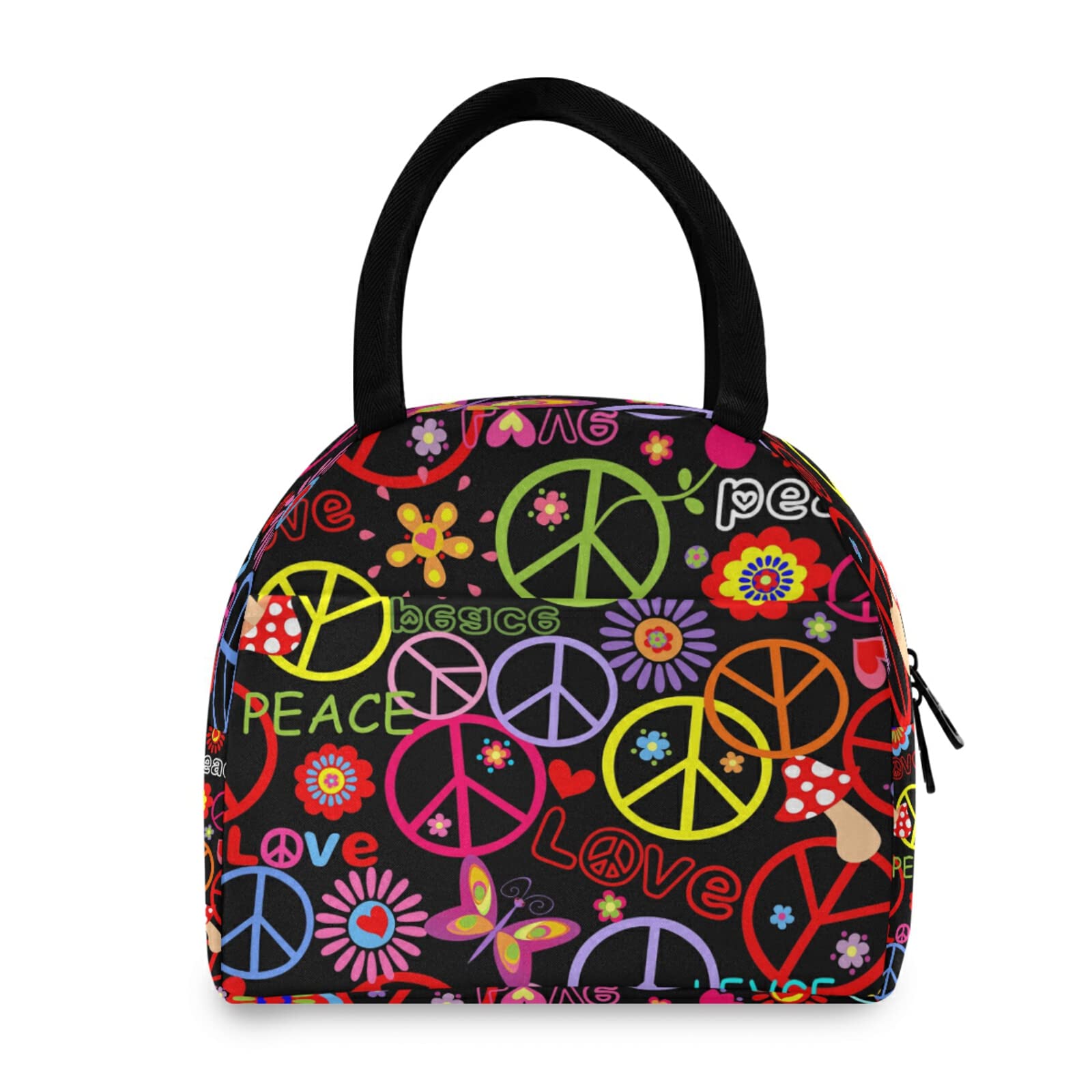 AUUXVA Insulated Lunch Bag with Peace Sign Floral Design - Reusable Thermal Lunch Tote for Men & Women | Perfect for Work, Office, School & Picnics | Keeps Food Fresh & Cool