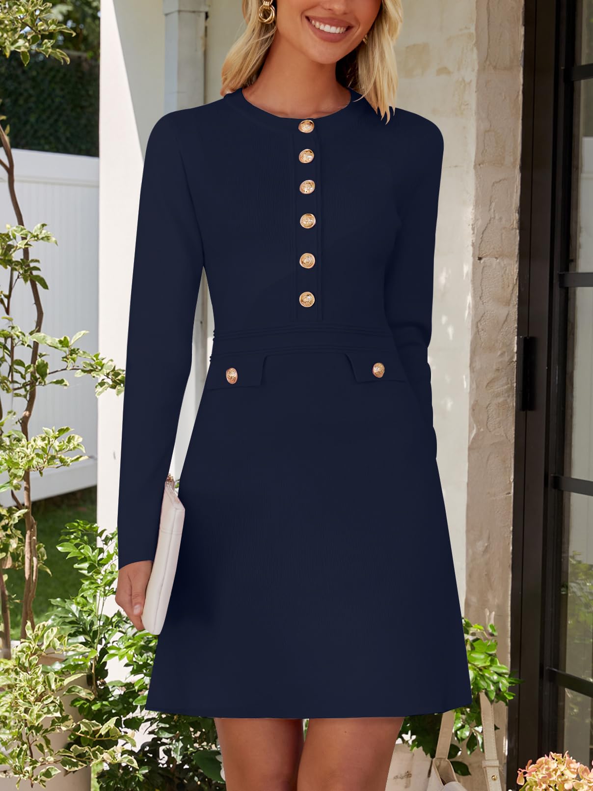 NENONA Women's 2025 Fall Winter Sweater Dress - Long Sleeve Button Down Elegant Mini Dress for Party, Office, Date Night & Formal Occasions