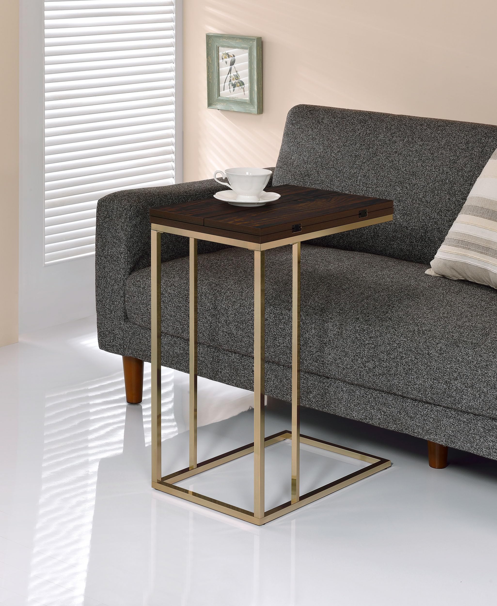 Expandable Rotating Top Snack Table - Coaster Home Furnishings Chestnut End Table for Living Room, Bedroom & Small Spaces