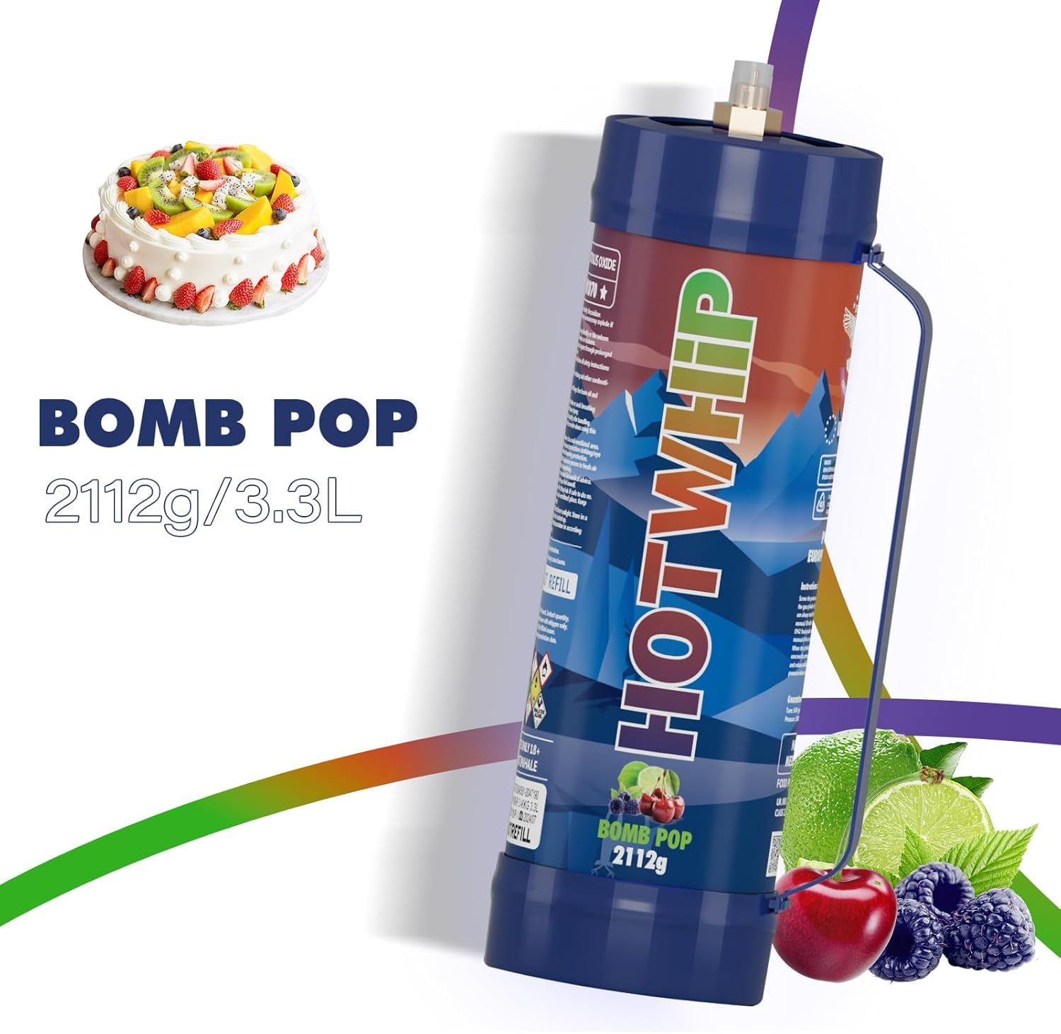 Premium Whipped Cream Chargers 6-Pack - 3.3L N2O Tanks (2112g Each) - Hotwhip Bomb Pop Flavor for Professional Desserts & Coffee Shops - Perfect for Baking, Cocktails & Party Decorations