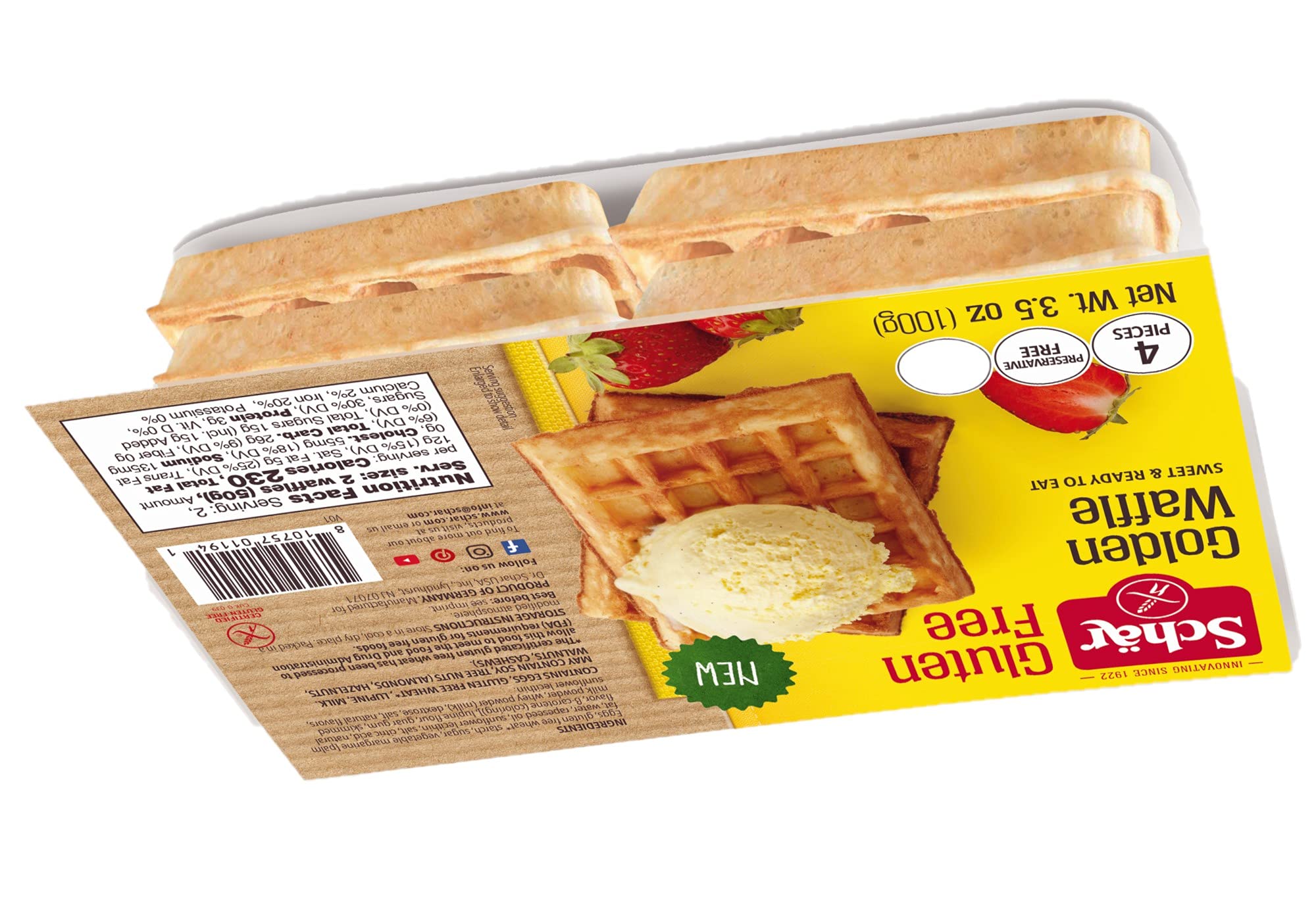 Schar Gluten Free Golden Waffles - 4 Pack (12 Waffles Total) | Crispy & Delicious Breakfast Waffles for Gluten-Free Diet | Perfect for Toaster, Quick Breakfast & Family Meals