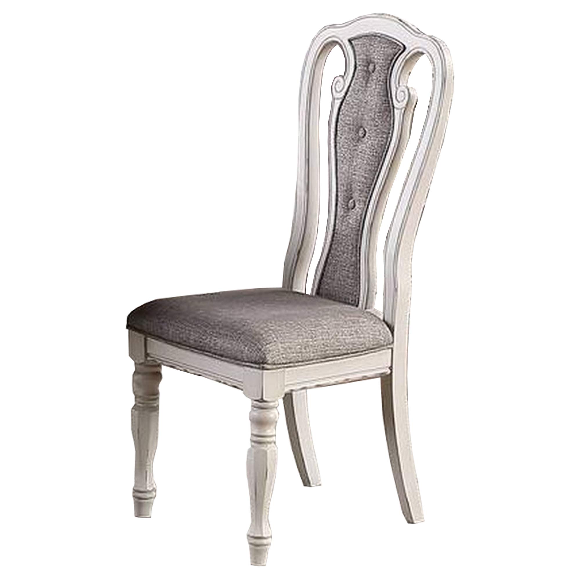 Benjara 2-Piece Dining Chair Set with Button Tufted Backrest & Padded Seat - White & Gray Upholstered Side Chairs for Kitchen, Dining Room, or Breakfast Nook
