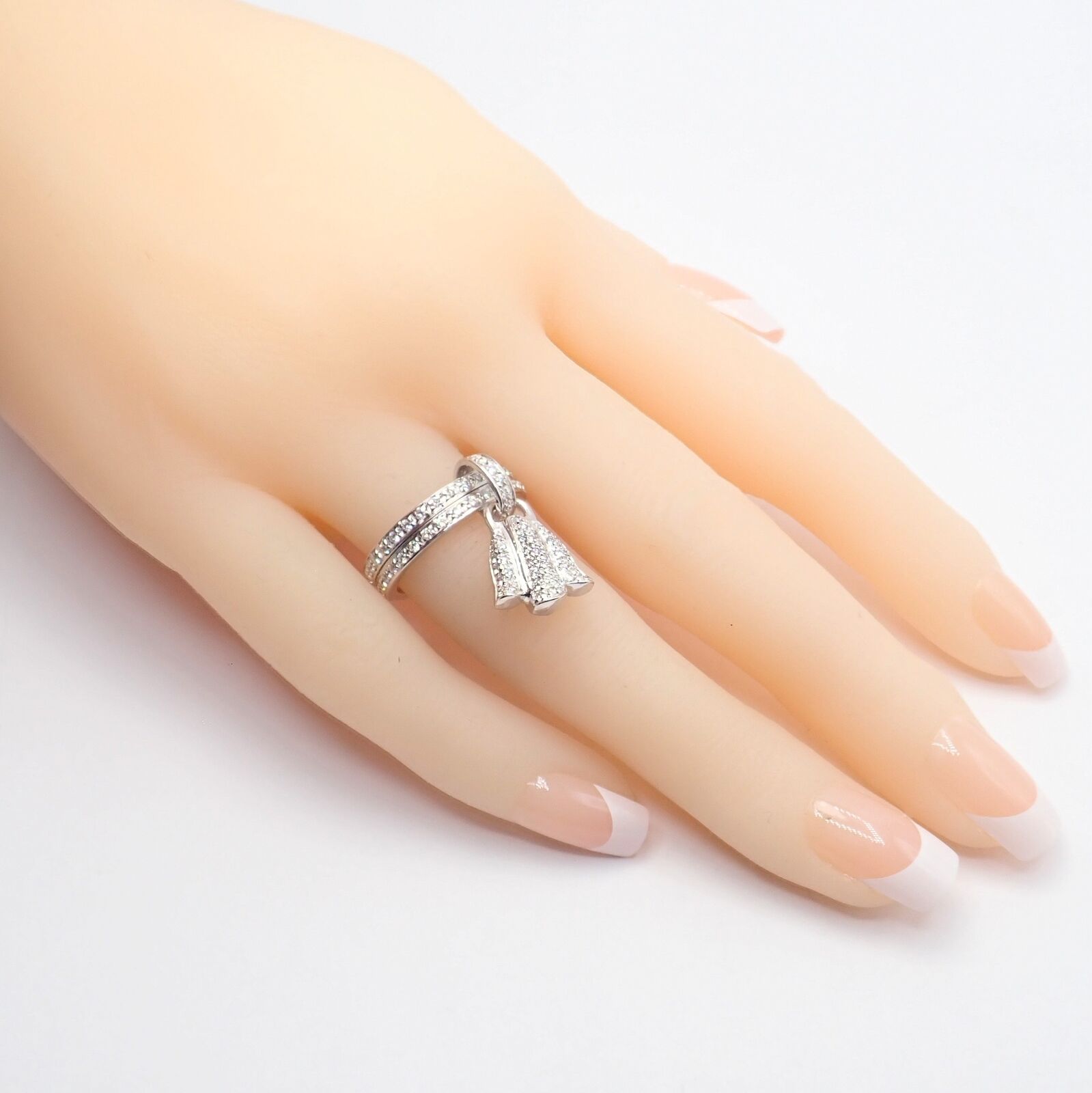 Authentic Piaget 18k White Gold Diamond Double Band Flower Ring - Luxury Jewelry for Weddings, Anniversaries & Special Occasions