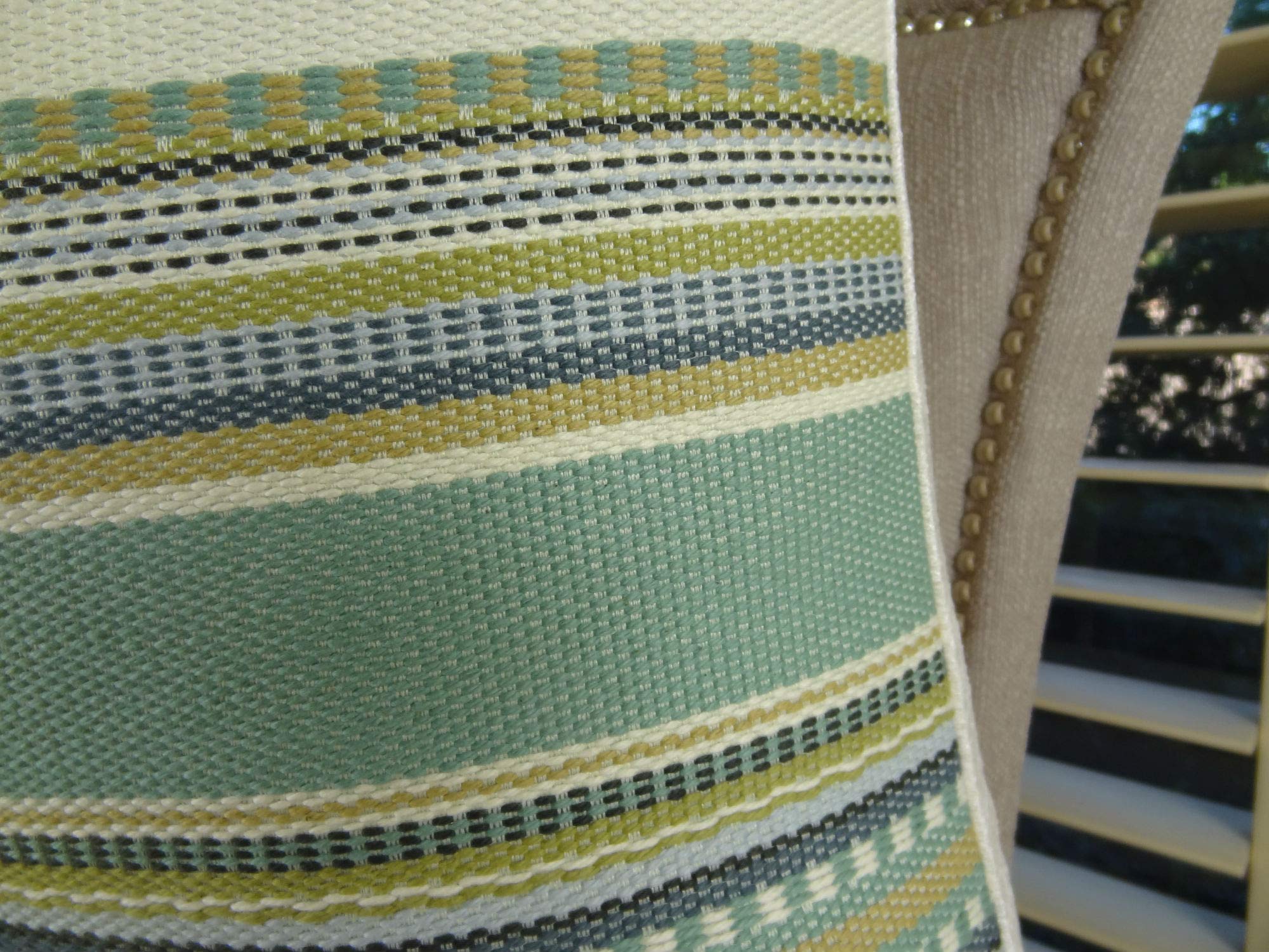 Plutus Chic Stripe Aloe Handmade Throw Pillow 16x16 Inch - Light Blue Green Cream Cotton Cushion Cover for Sofa, Bed, Couch Decor - Boho Home Accessories