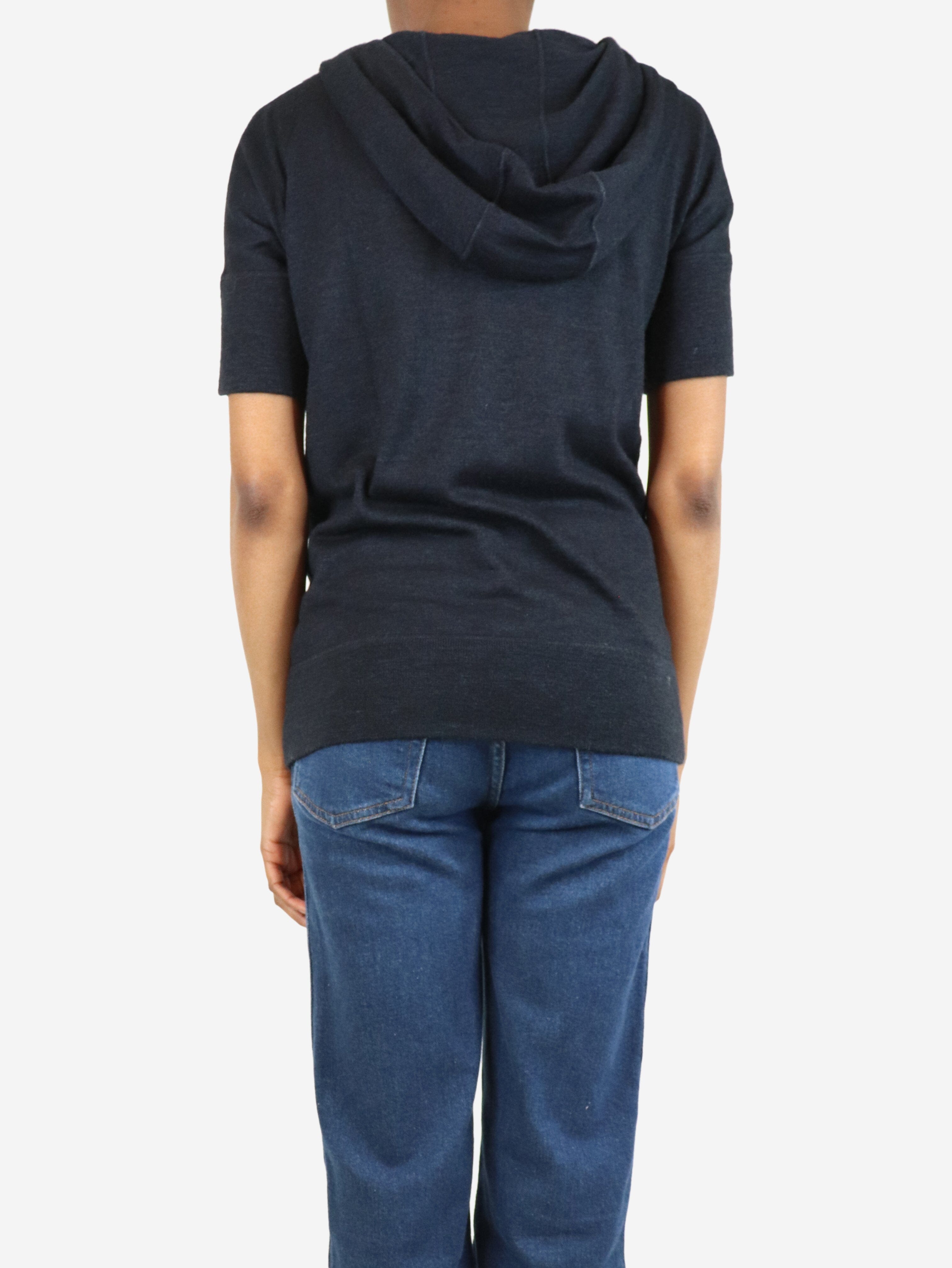 Soft Blue Cashmere Hoodie for Women - UK Size 6 | Cozy Short Sleeve Pullover for Casual Wear & Layering