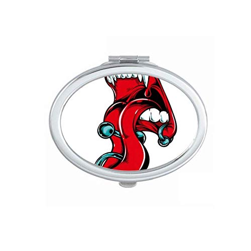 DIYthinker Red Mouth Tongue Stud Canine Teeth Mirror - Portable Foldable Double-Sided Makeup Mirror for Travel, Cosmetics, and Handheld Use