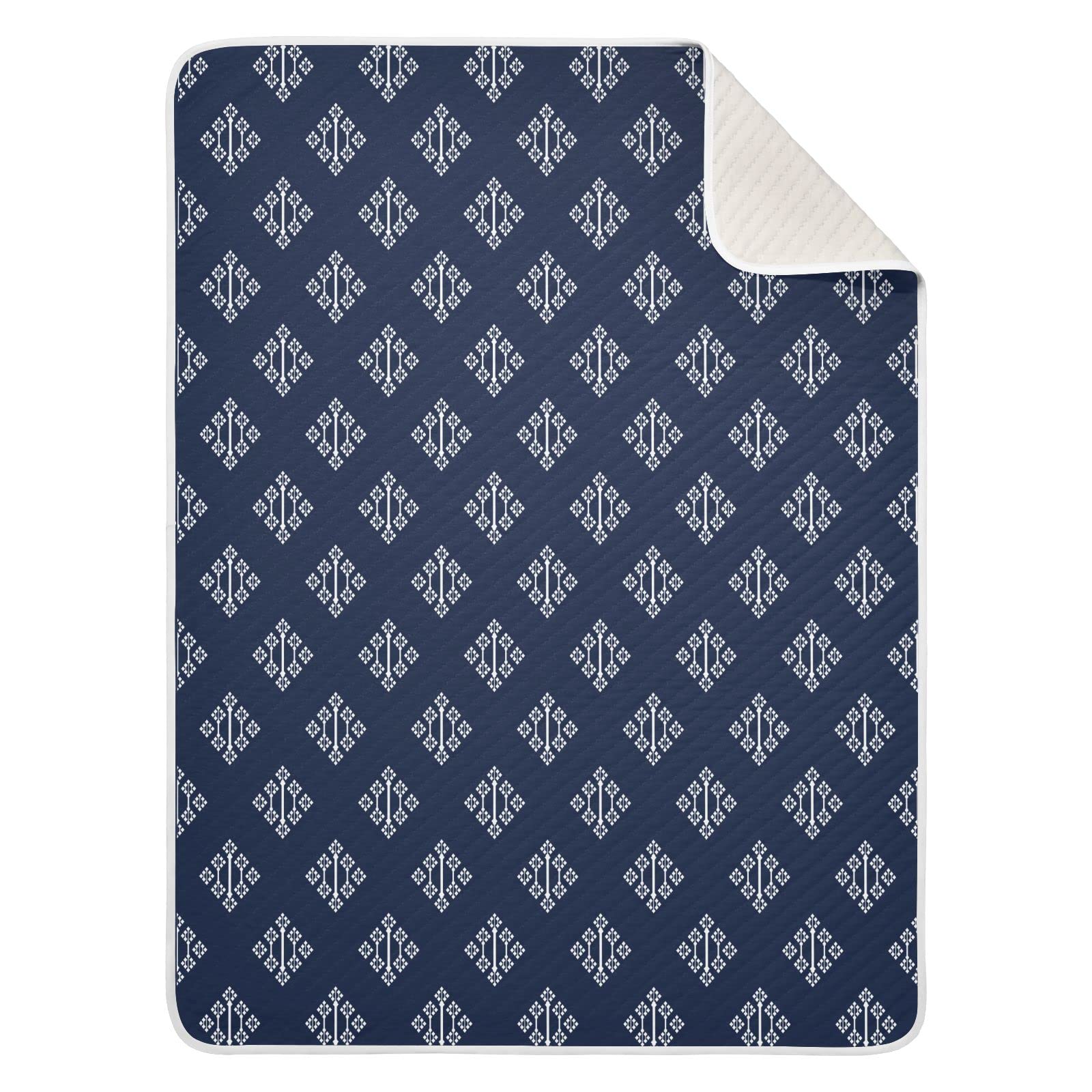 JIPONI Super Soft & Warm Baby Blanket - 30x40 Inch Boho Blue Geometric Design Personalized Blanket for Boys & Girls | Perfect for Nursery, Swaddling, Stroller & Photo Shoots