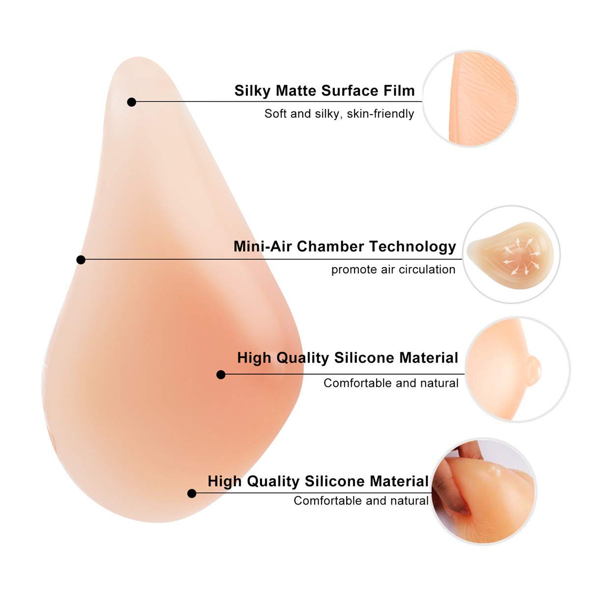 Premium Silicone Breast Form for Mastectomy - Natural Looking Prosthesis in A, B, C, D Cups (1 Piece) - Comfortable & Lightweight for Daily Wear, Swimming, Yoga & Active Lifestyle