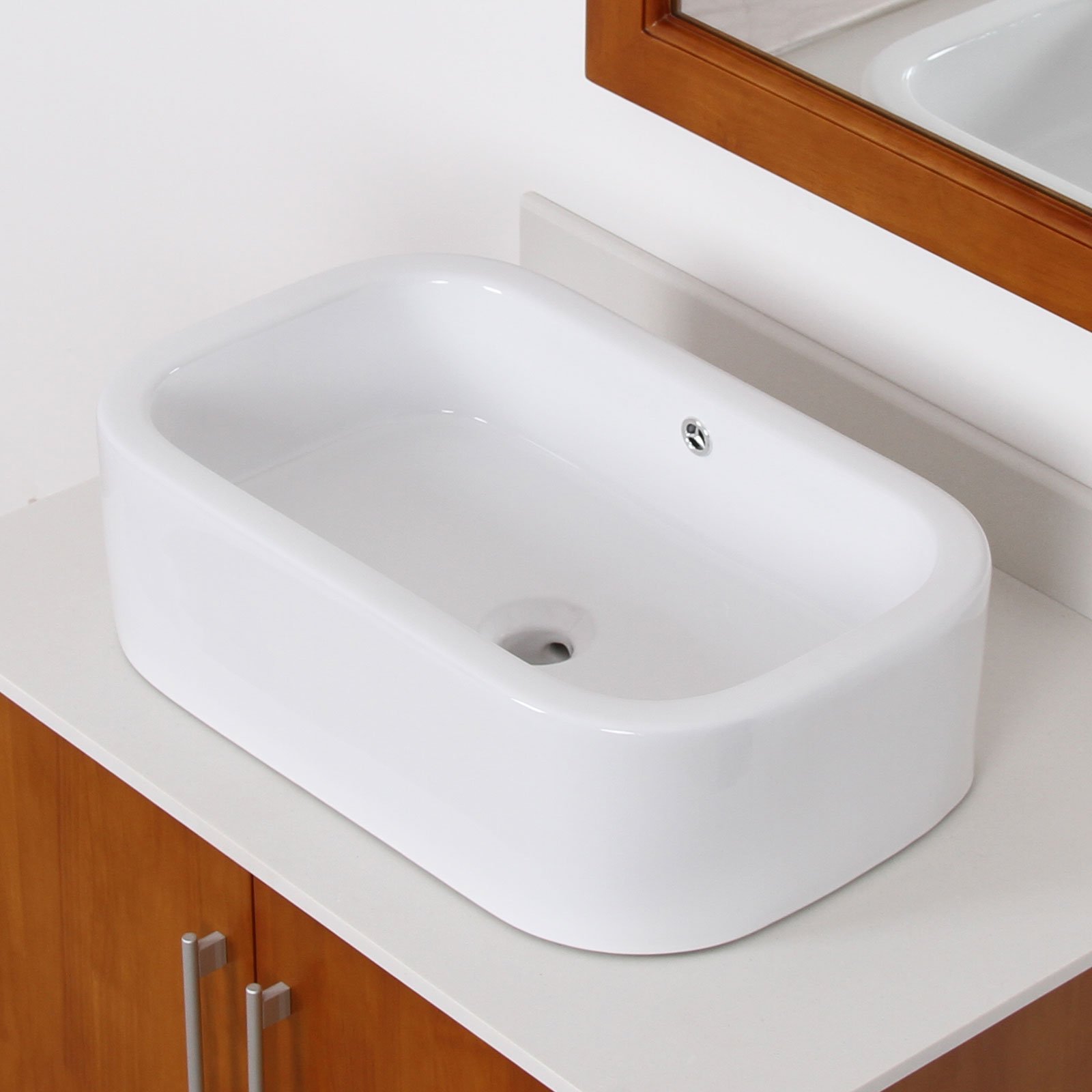 Modern Ceramic Rectangular Vessel Bathroom Sink with Chrome Drain - Perfect for Contemporary Bathrooms and Powder Rooms
