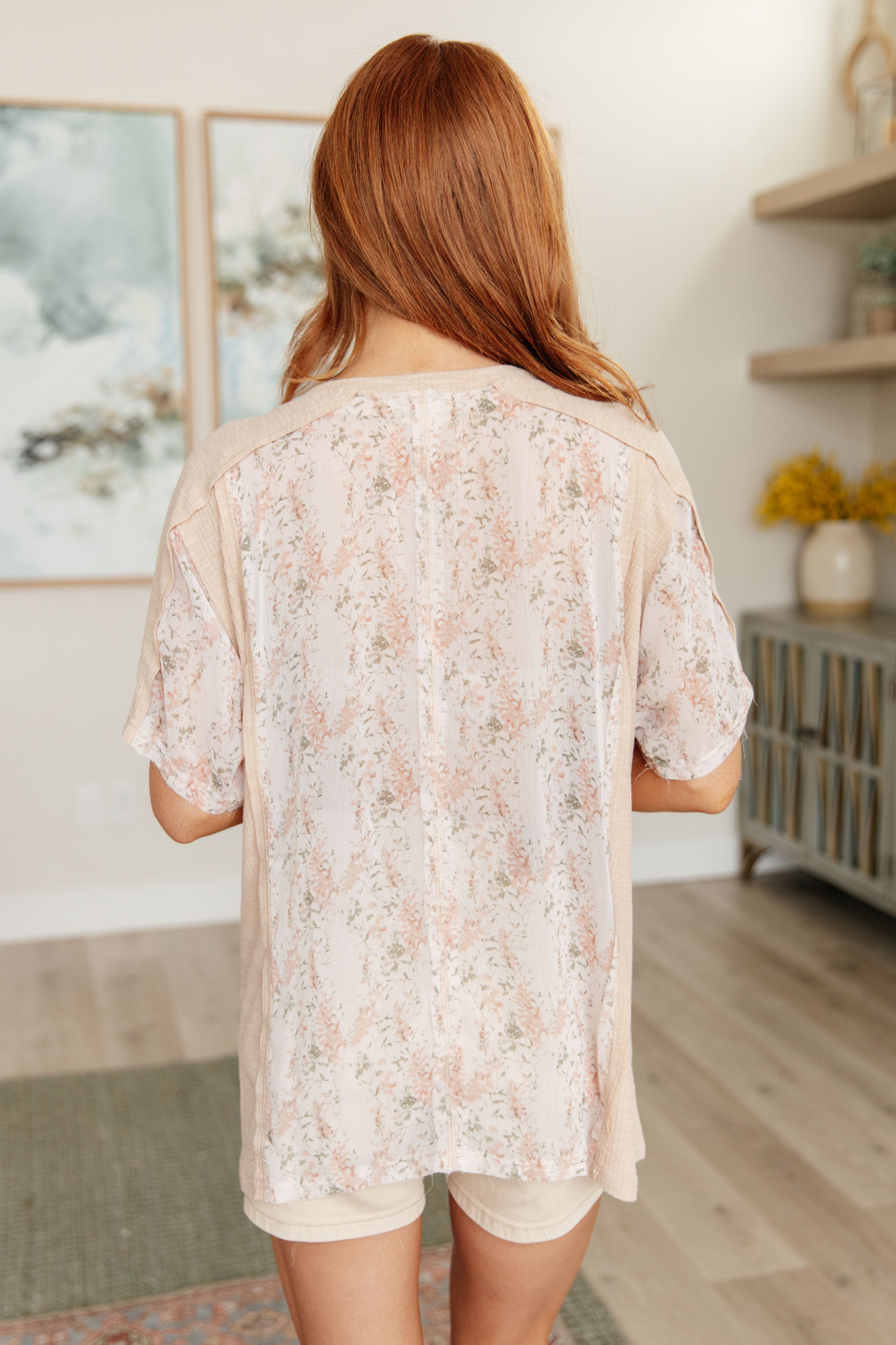 Floral Accent Top in Toasted Almond - Women's Boho Blouse for Spring & Summer | Perfect for Casual Outings, Beach Vacations & Date Nights