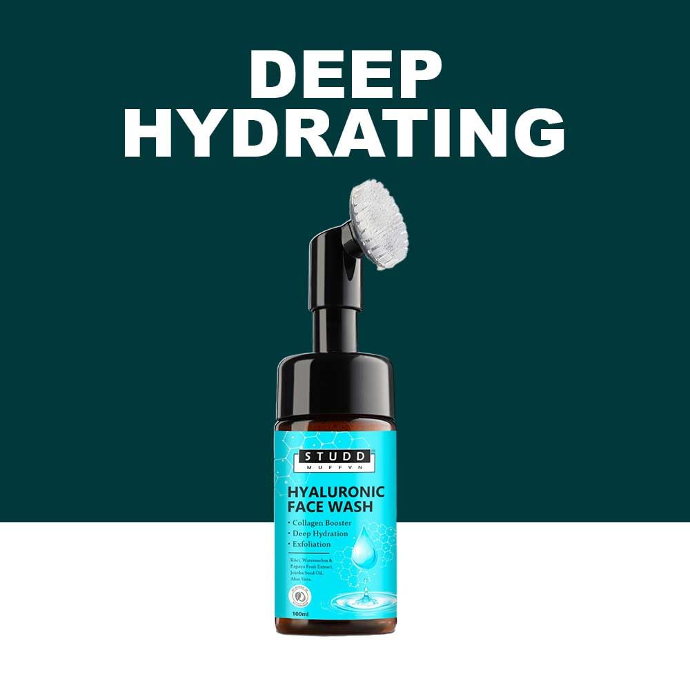 Studd Muffyn Hyaluronic Acid Foaming Face Wash for Men & Women - 100ml | Collagen Boosting Cleanser | Removes Impurities, Toxins & Bacteria | Gentle Daily Facial Cleanser for Acne-Prone & Sensitive Skin | Perfect for Morning & Night Skincare Routine