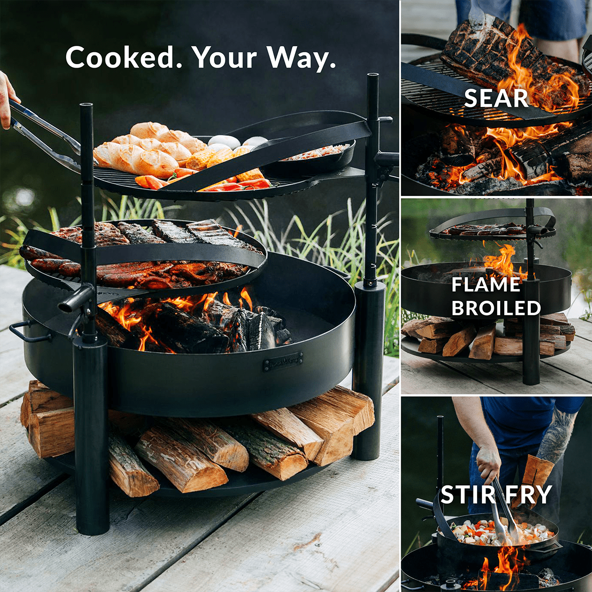 Montana X 32 Deluxe 3-in-1 Fire Pit - Outdoor Wood Burning, Cooking & BBQ Grill - Perfect for Backyard, Camping & Patio Gatherings