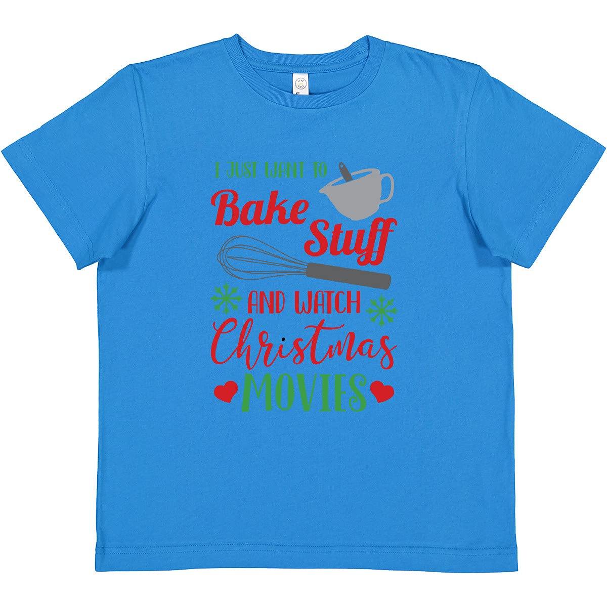 Inktastic 'I Just Want to Bake Stuff and Watch Christmas Movies' Women's T-Shirt | Funny Baking & Holiday Movie Lover Tee | Perfect for Christmas Parties, Baking Days & Cozy Winter Evenings