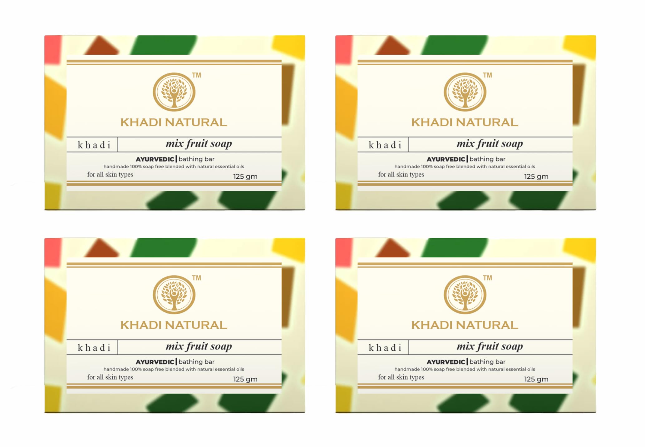 Khadi Natural Mix Fruit Soap 125g (Pack of 4) - Organic, Handmade, Vegan Skincare for Dry & Sensitive Skin - Perfect for Daily Face & Body Cleansing