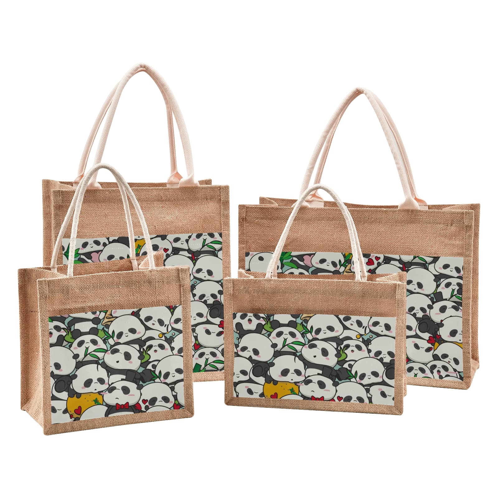 Eco-Friendly Jute Tote Bag with Cute Panda & Bamboo Print - 4 Size Options, Reusable Grocery & Beach Bag with Sturdy Handles for Women | Perfect for Shopping, Picnics & Daily Use
