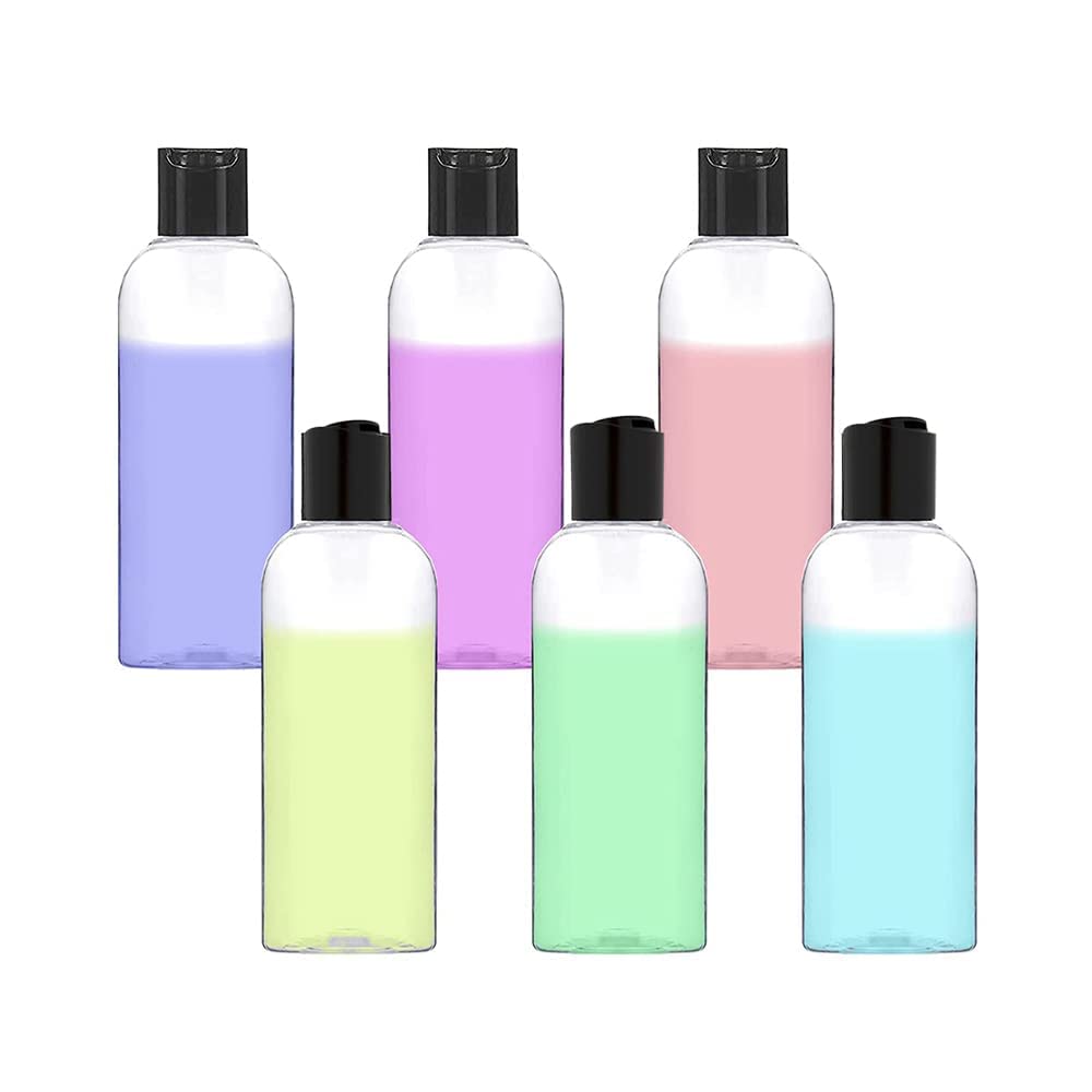 3.4 Oz (100ml) Clear Empty Travel Bottles with Disc Cap - 6 Pack TSA Approved Refillable Plastic Containers for Shampoo, Lotion & Toiletries - Perfect for Air Travel, Gym & Vacation Essentials