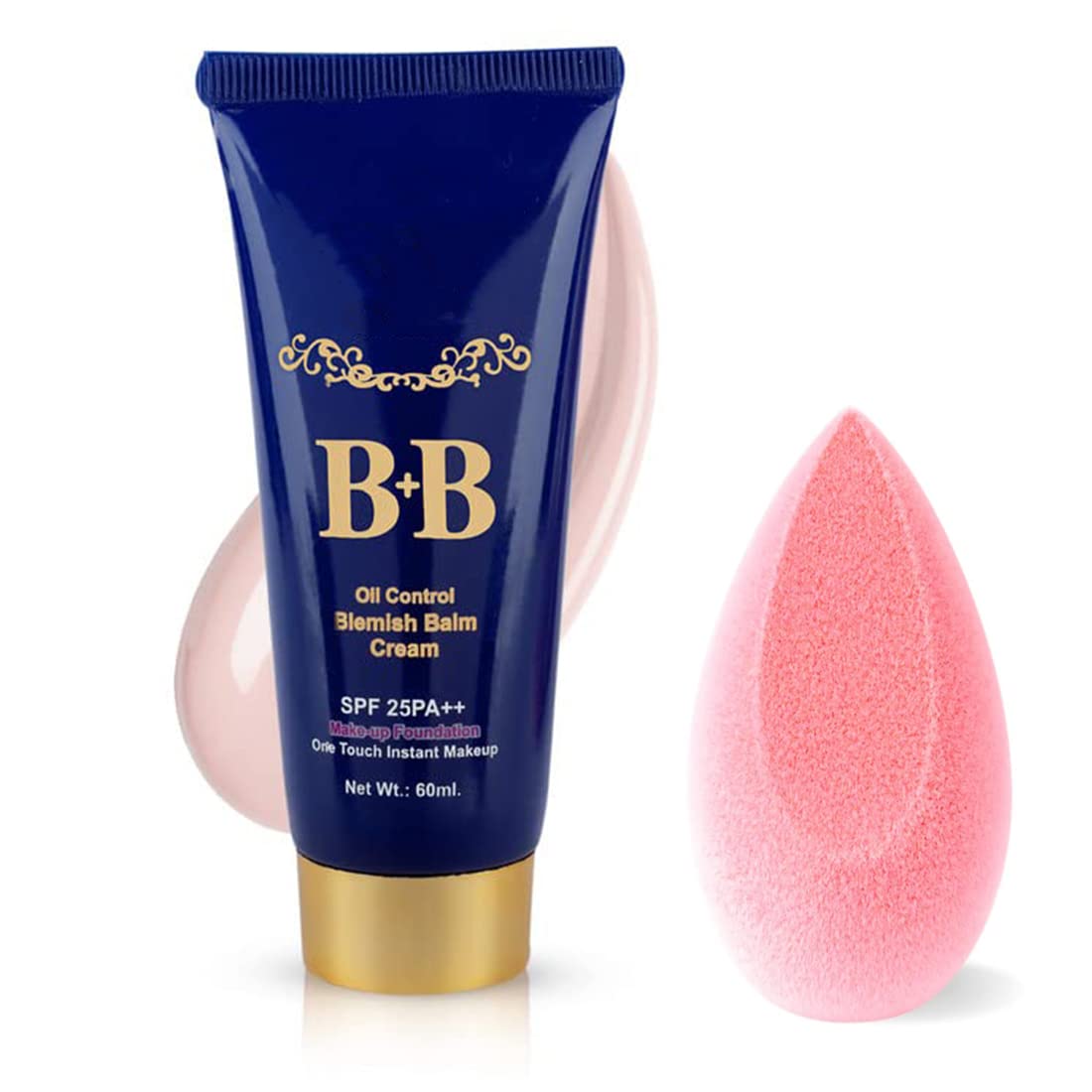 Oil Control BB Cream SPF 25 with Makeup Sponge - Pack of 2 for Flawless Coverage