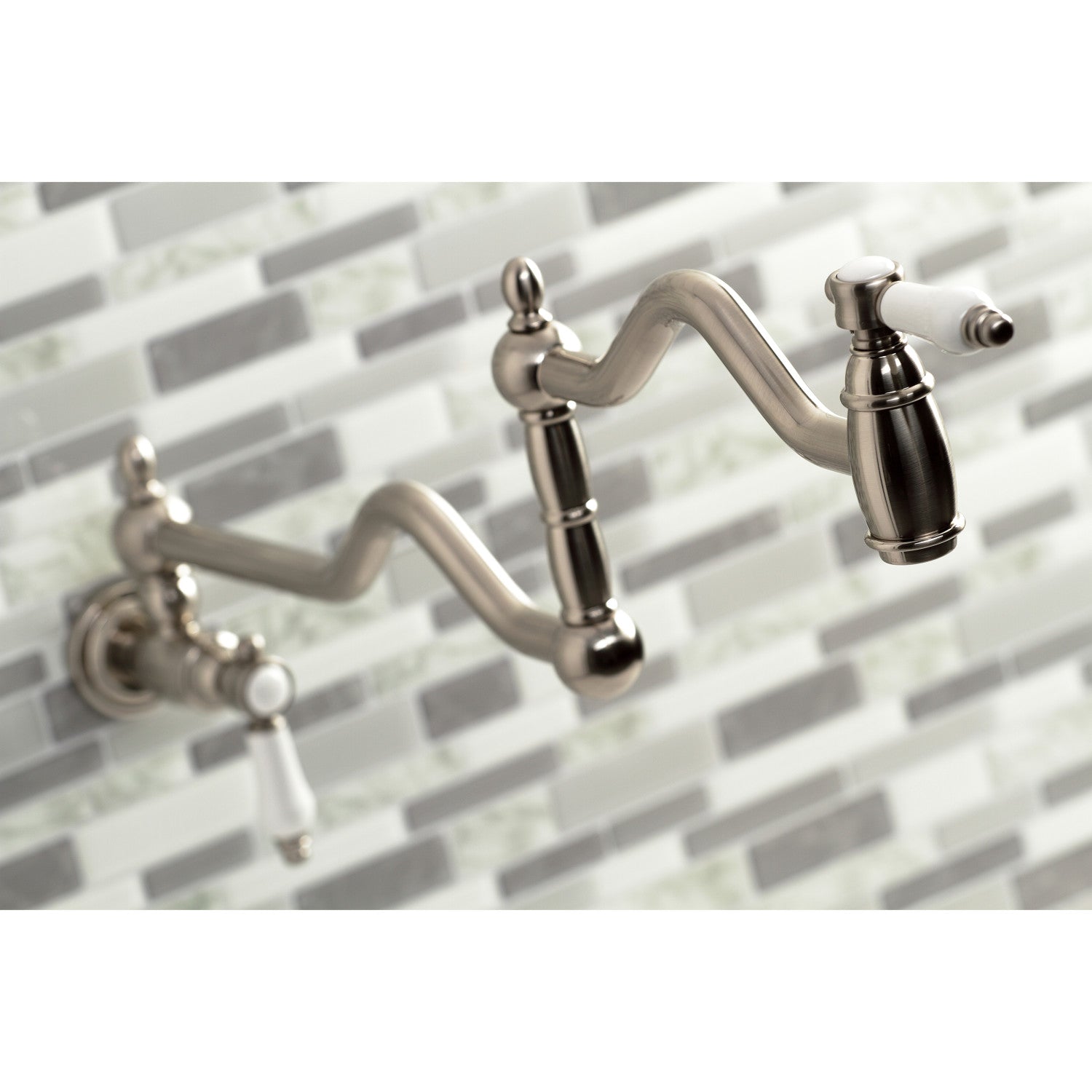 Bel Air KS2108BPL Two Handle Pot Filler Faucet - Brushed Nickel Finish - Wall Mount Kitchen Sink Faucet for Easy Cooking & Filling Large Pots