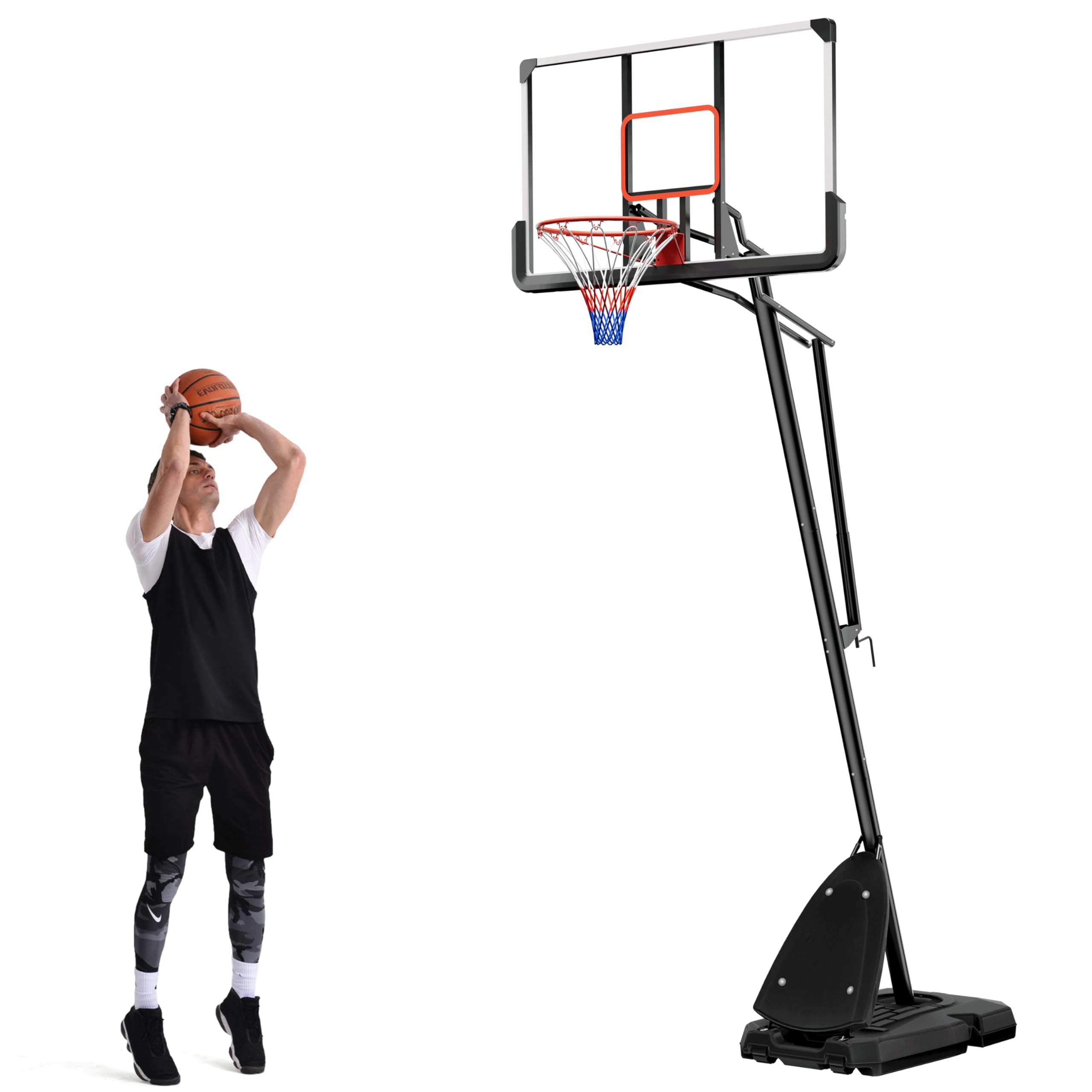 Fulocseny Adjustable Portable Basketball Hoop System 6.6-10ft Height, 44/54 Inch Backboard with LED Lights - Outdoor & Indoor Basketball Goal for Youth & Adults | Perfect for Driveway, Backyard, Gym & Park Play