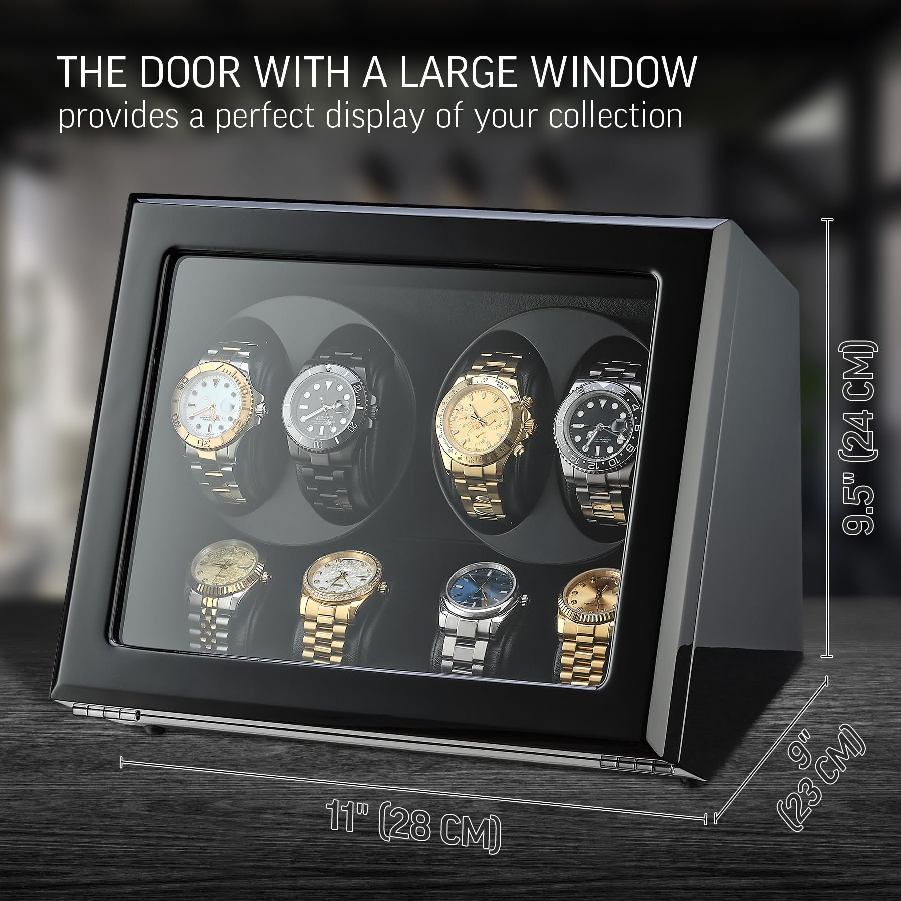 TIMECUBE Automatic Watch Winder for Men - 4 Watch Storage Box with LED Light & Smart Motor Stop - Perfect for Rolex, Omega Luxury Watches - Home Office & Travel Use