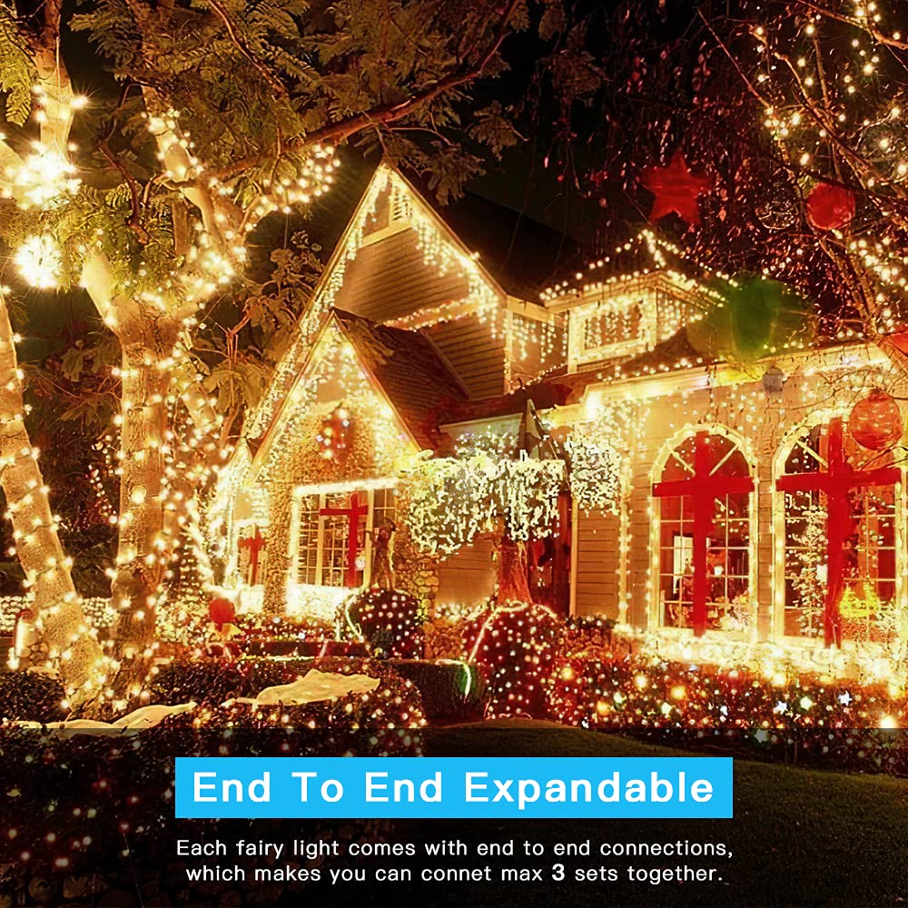 AmyHomie 108Ft 300LED Warm White Christmas String Lights - 8 Modes Waterproof Fairy Lights for Indoor/Outdoor Decor - Perfect for Christmas Trees, Home, Patio, Garden, Party & Wedding Decorations