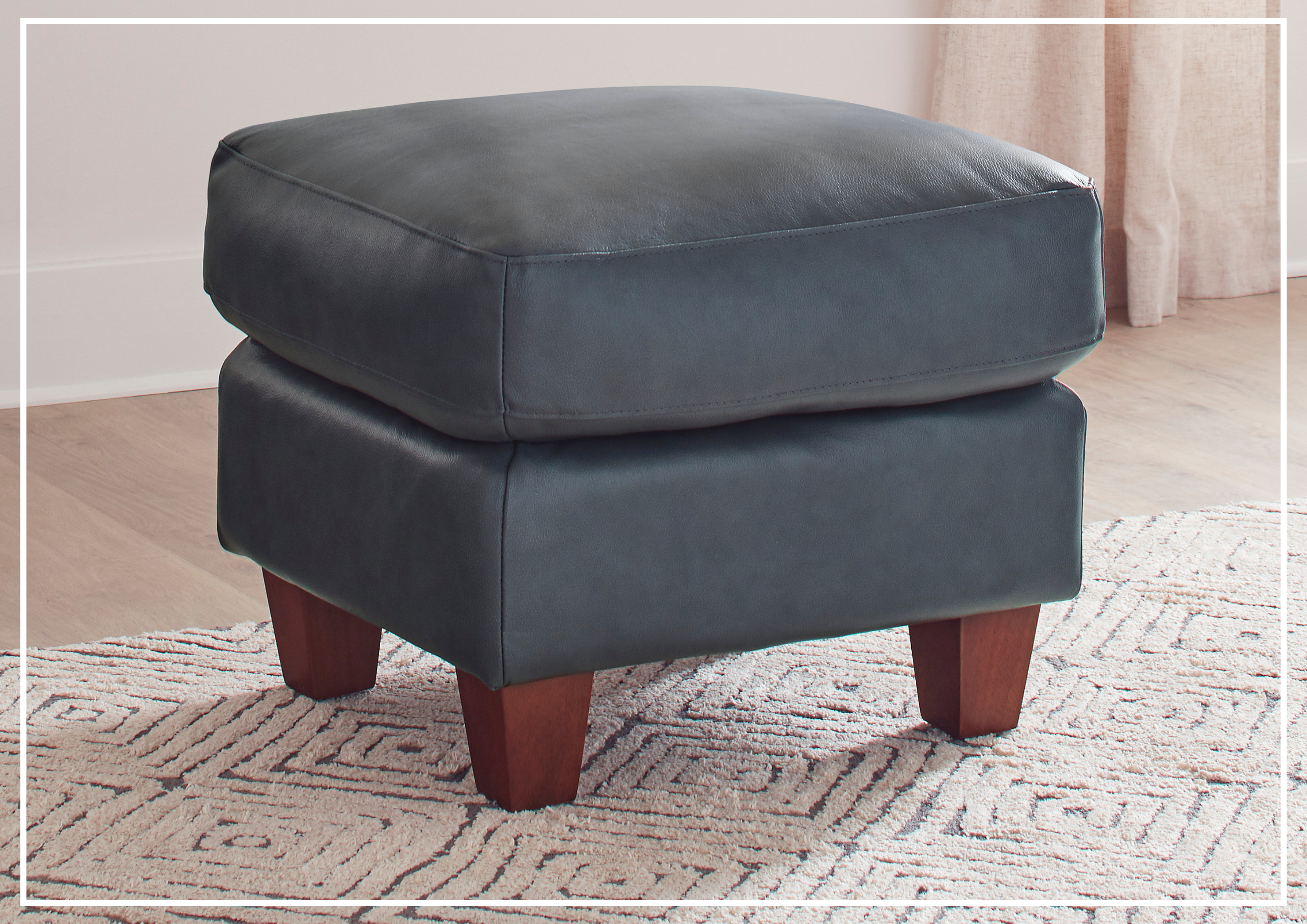 Gio Italia Home Tirano Leather Ottoman in Bluish Gray - Premium Footrest & Storage Bench for Living Room, Bedroom, or Office