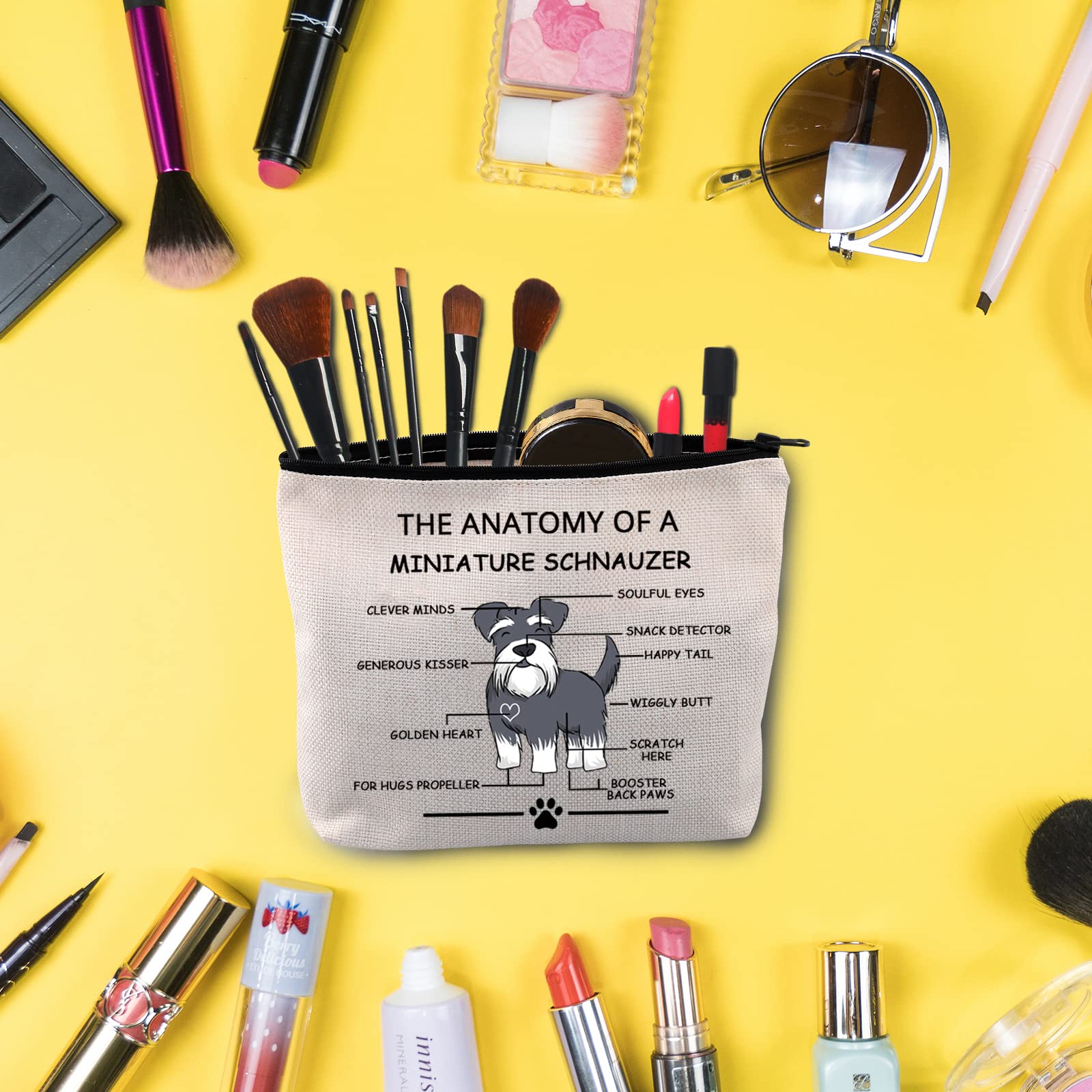 Funny Miniature Schnauzer Lovers Gift - The Anatomy of A Miniature Schnauzer Cosmetic Bag | Cute Mini Schnauzer Veterinary Mom Travel Toiletry Pouch | Perfect for Dog Lovers, Gifts & Travel Essentials (Miniature Schnauzer Design)
