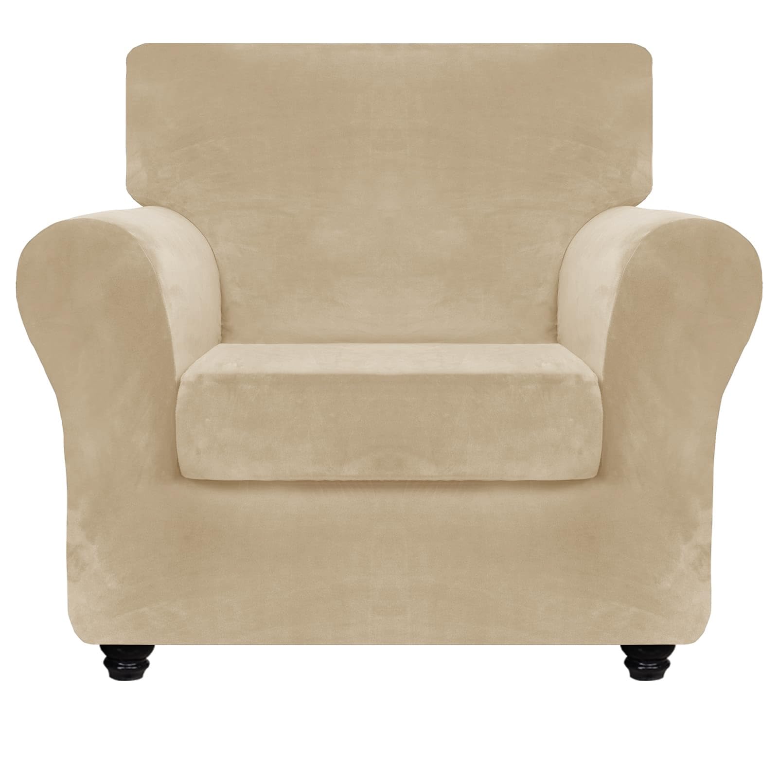 Velvet Plush 2-Piece Stretch Armchair Slipcovers - Super Soft Anti-Slip Elastic Bottom Furniture Protector for Living Room, Pets & Dogs (Camel) | Perfect for Home Decor, Sofa Protection & Pet-Friendly Spaces