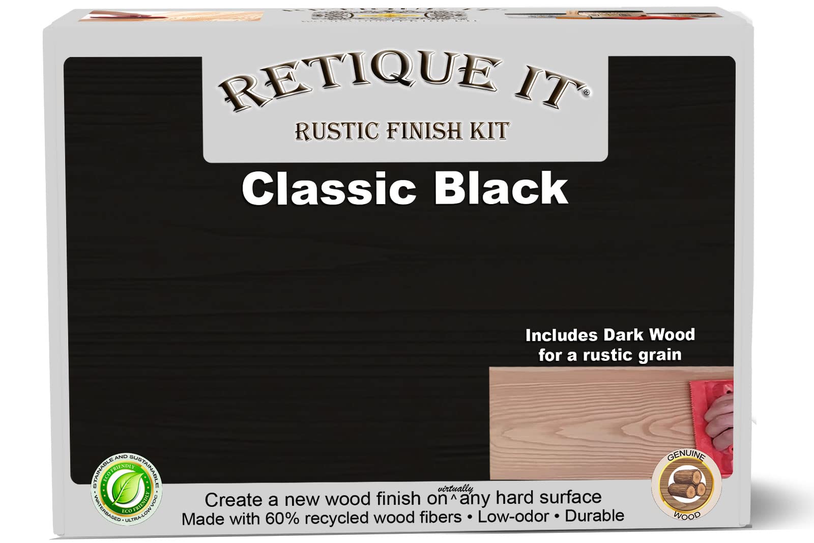 Retique It Gel Stain Liquid Wood Kit - Paintable Wood Finish for Furniture (2X Double 100 sq ft, Rustic, Classic Black) | Perfect with Chalk Paint, Milk Paint | DIY Furniture Restoration & Home Decor Projects