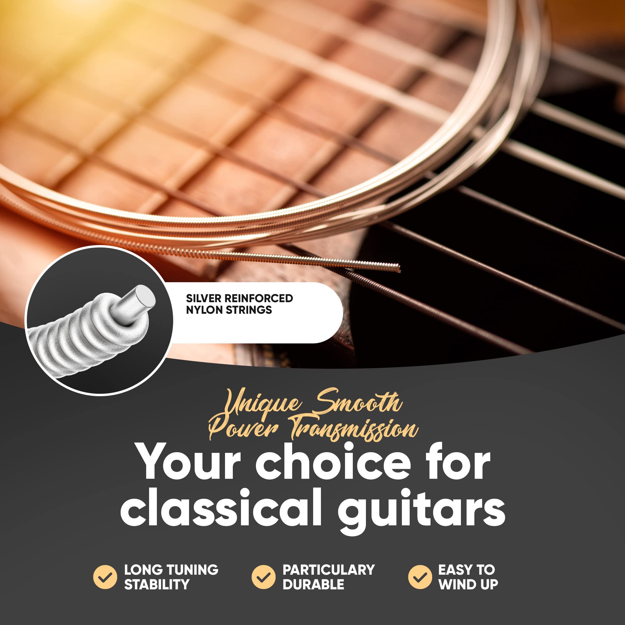 HAVENDI® Premium Nylon Classical Guitar Strings with Silver Coating - 6 String Set Includes 3 Picks for Warm, Brilliant Sound | Perfect for Beginners, Professionals & Live Performances