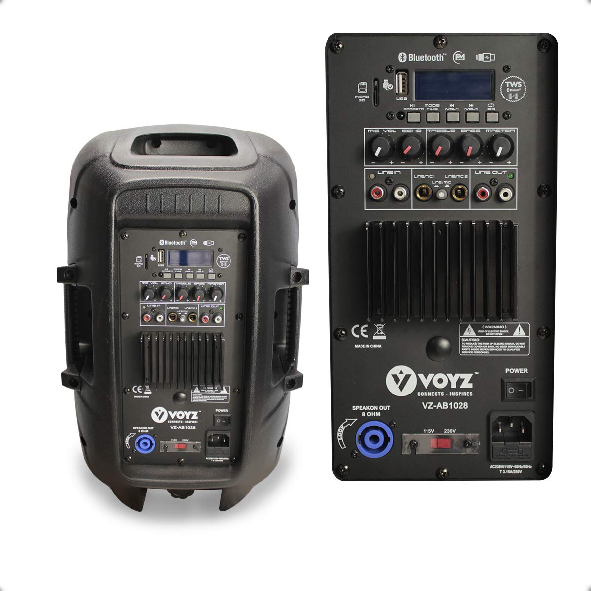 VOYZ 800W 10-Inch Bluetooth PA Speaker System with FM Radio, USB/SD Playback & Remote Control - Portable Active 2-Way Speaker with Side Handles for Outdoor Events, Parties, and Public Address