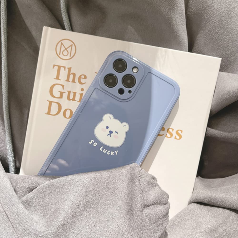 Ownest Cute Painted White Luck Bear TPU Case for iPhone 13 Pro Max - Slim Soft Flexible Protective Cover for Women & Girls - Perfect for Daily Use, Work & School