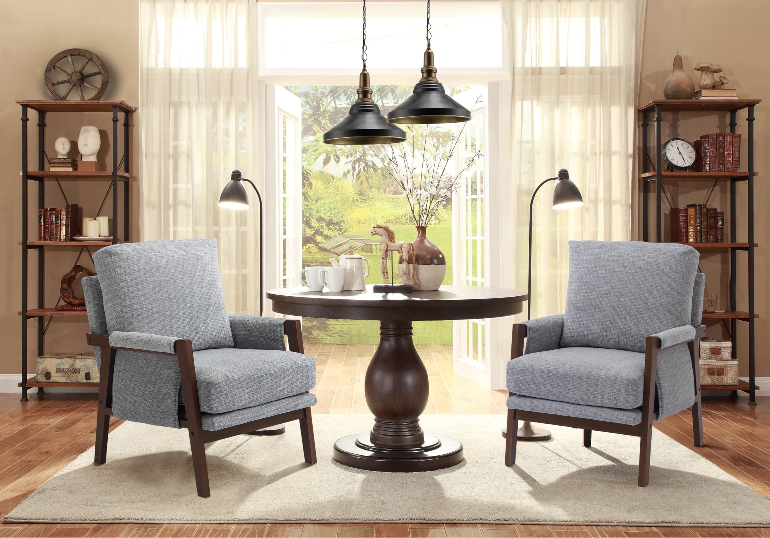 Mid Century Modern Accent Chair - Upholstered Armchair for Living Room & Bedroom - Solid Wood Frame Lounge Chair in Grey - Perfect for Reading Nook, Home Office or Cozy Corner