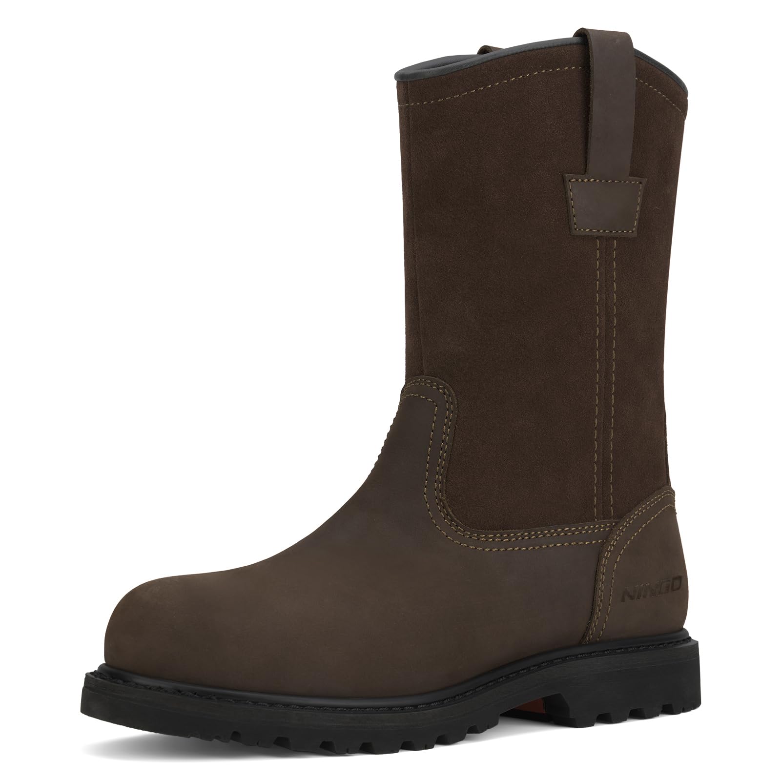HISEA NINGO Men's Steel & Soft Toe Work Boots - 100% Waterproof Wellington Boots with Full-Grain Leather - Oil & Slip Resistant - Hazard Protection Pull-On Boots for Construction, Farming, Landscaping & Outdoor Work