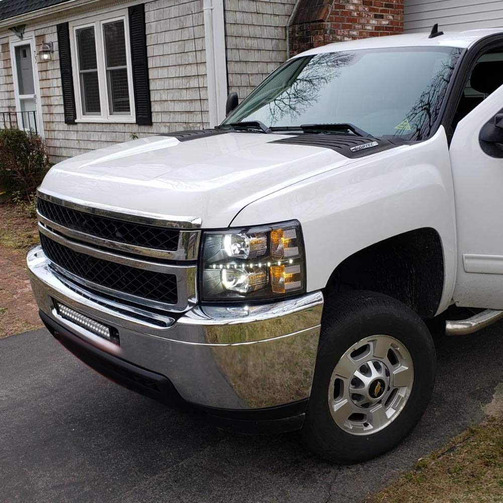 G-PLUS LED DRL Headlights for Chevy Silverado 1500/2500/3500 HD (2007-2014) - Clear Lens Chrome Housing Headlamps with Clear Reflector | Upgrade Your Truck Lighting for Night Driving & Off-Road Adventures
