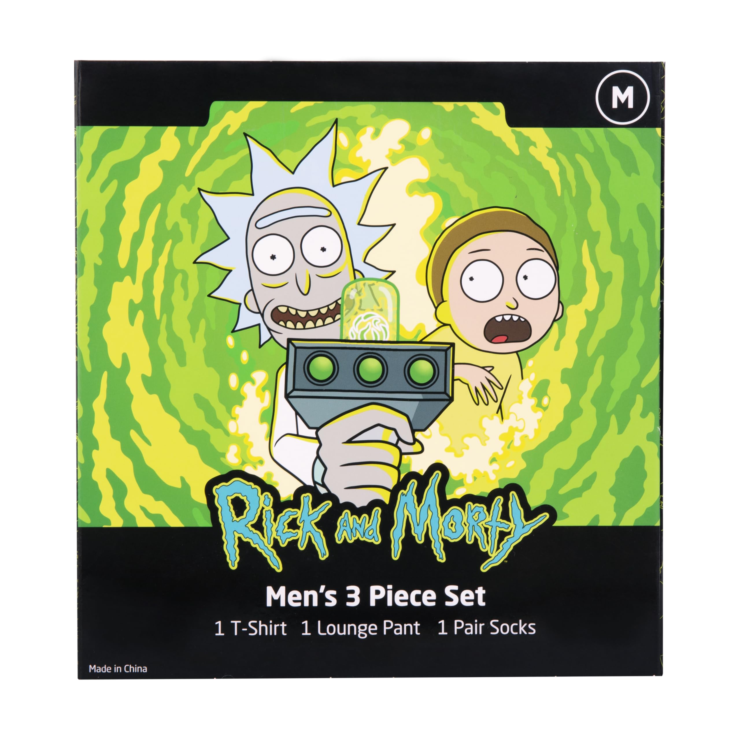 Rick and Morty Men's Lounge Set - T-Shirt, Pants & Socks Gift Box (Multiple Prints, Sizes S-XL) | Comfortable Pajama Set for TV Watching, Gaming & Relaxing at Home
