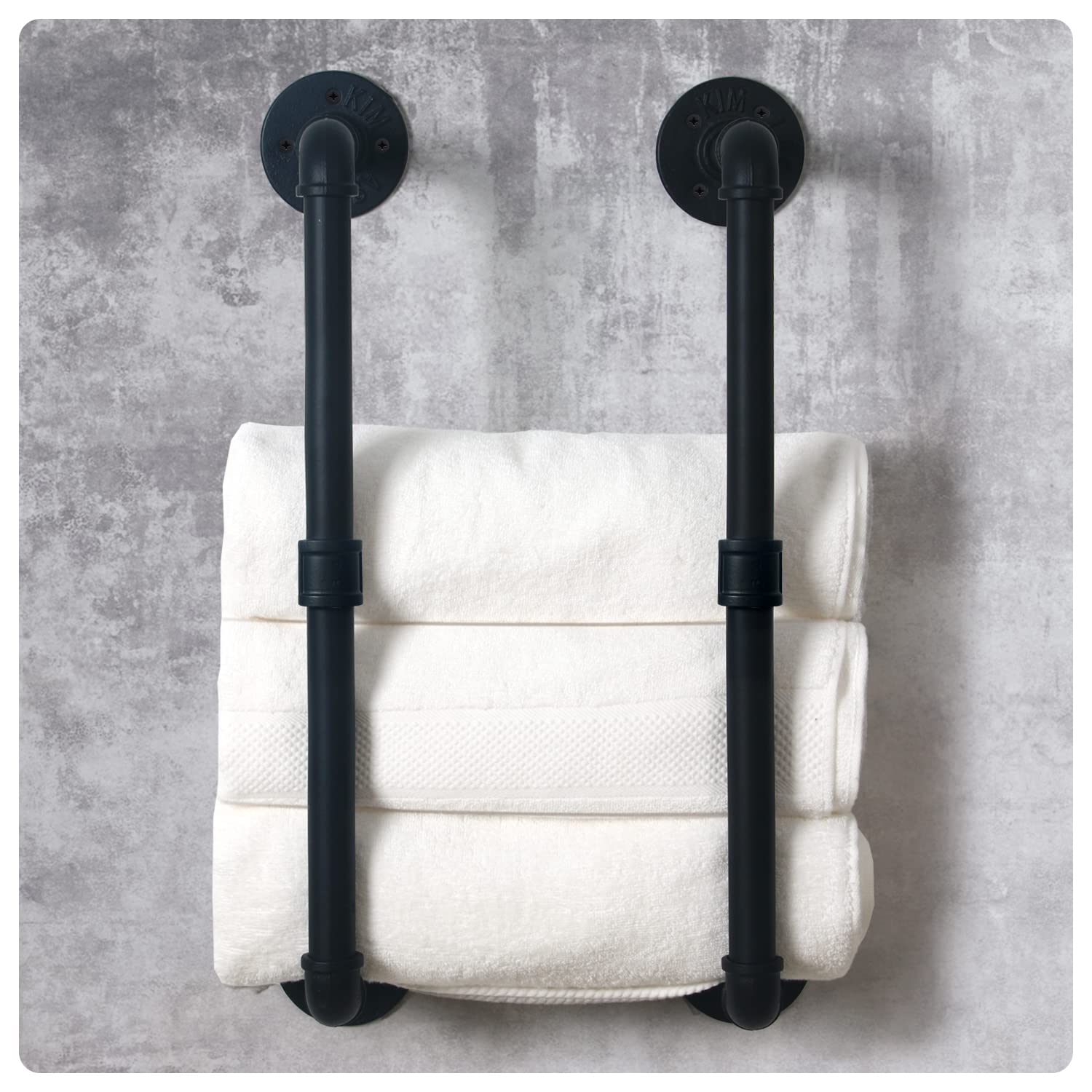 HouseAid Industrial Pipe Towel Rack - Vintage Farmhouse Bathroom Towel Holder & Storage Organizer - Wall Mounted Matte Black - Perfect for Rustic Bathrooms, Laundry Rooms & Kitchen Towel Organization
