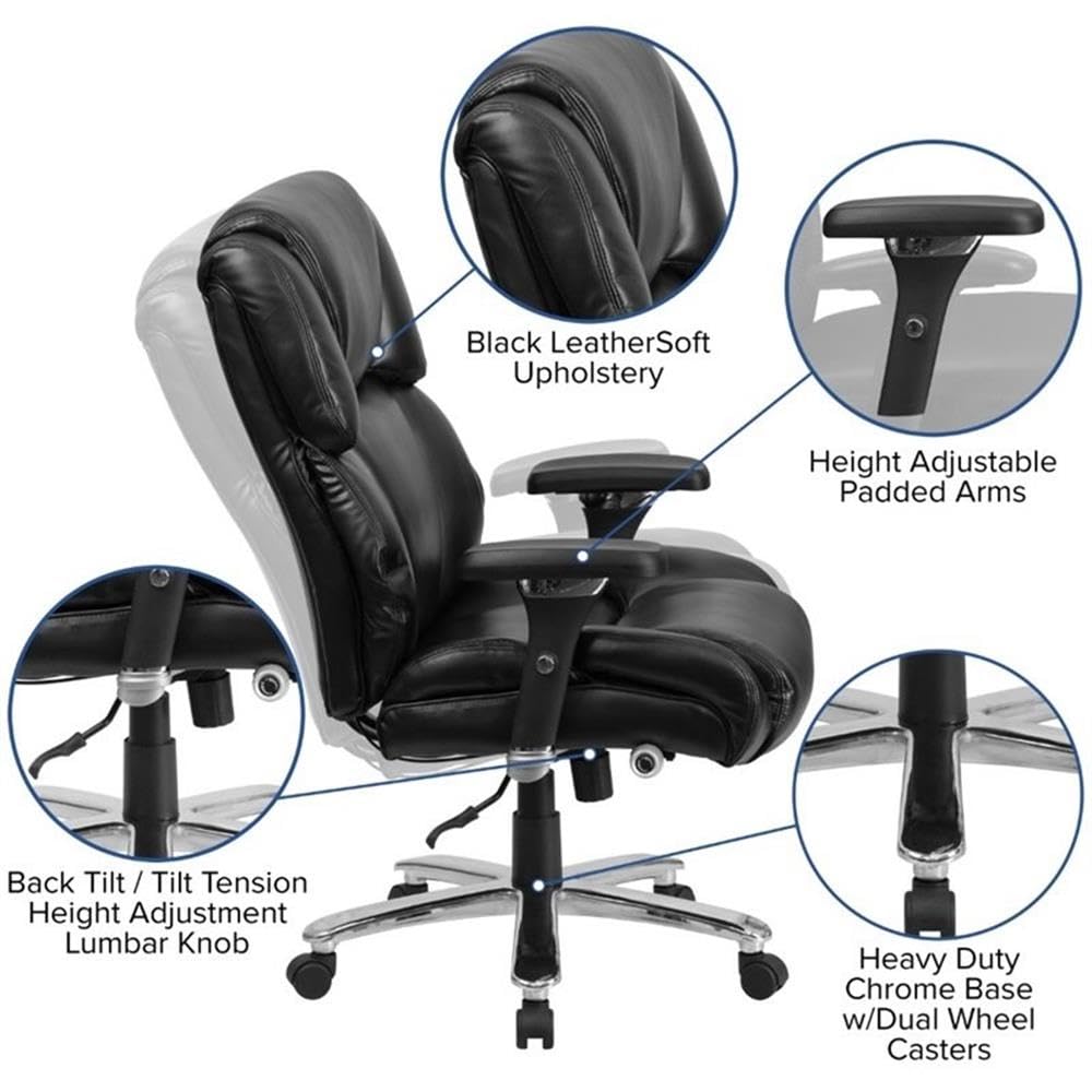 UrbanPro Contemporary Faux Leather Big and Tall Swivel Office Chair - Ergonomic Executive Desk Chair with Adjustable Height & Lumbar Support - Perfect for Home Office, Gaming & Workspace (Black)