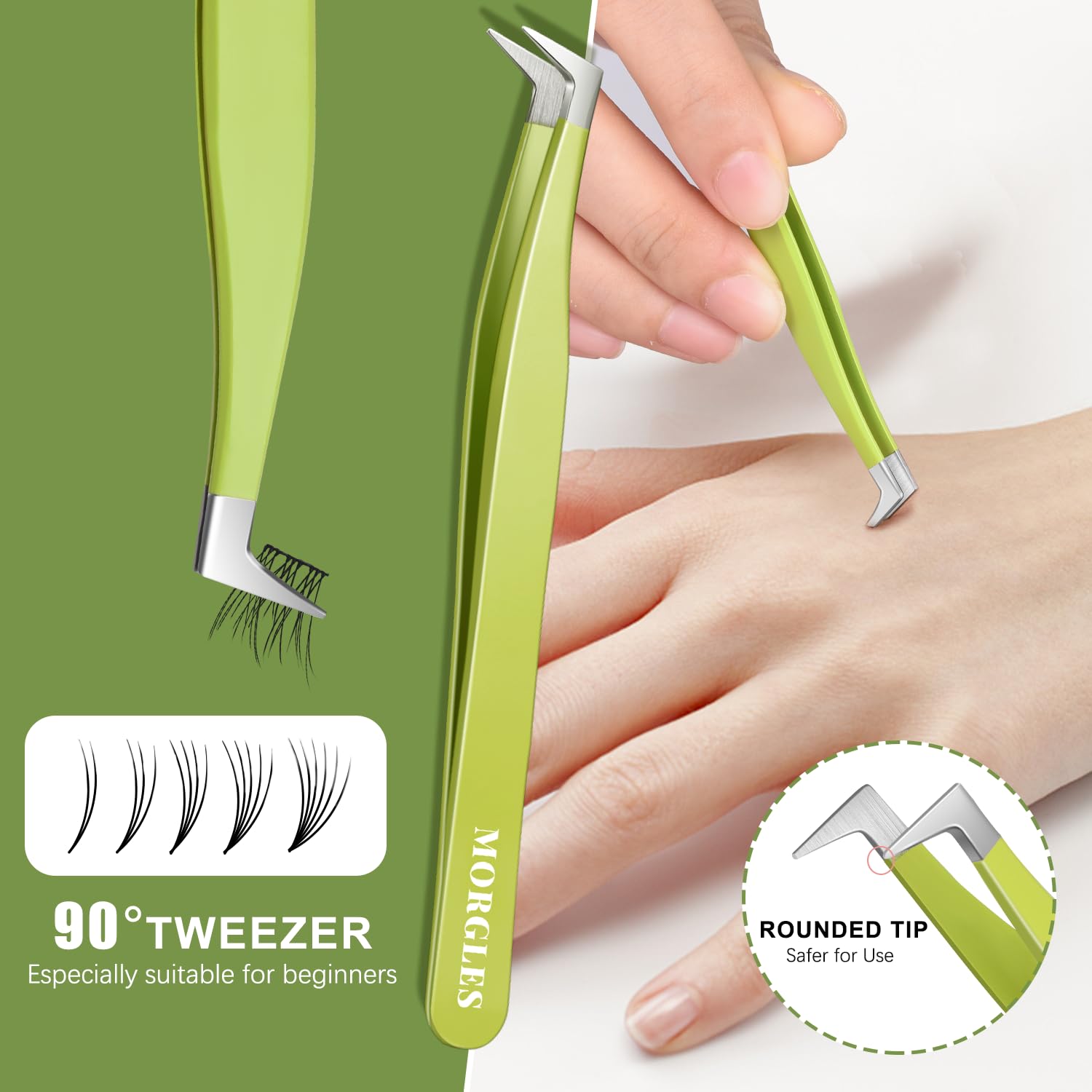 MORGLES 5-Piece Professional Eyelash Extension Tweezers Set - High Precision Straight & Curved Volume Lashes Tweezers for Lash Extensions, DIY Crafting - Perfect for Beginners, Salon Professionals & Home Use