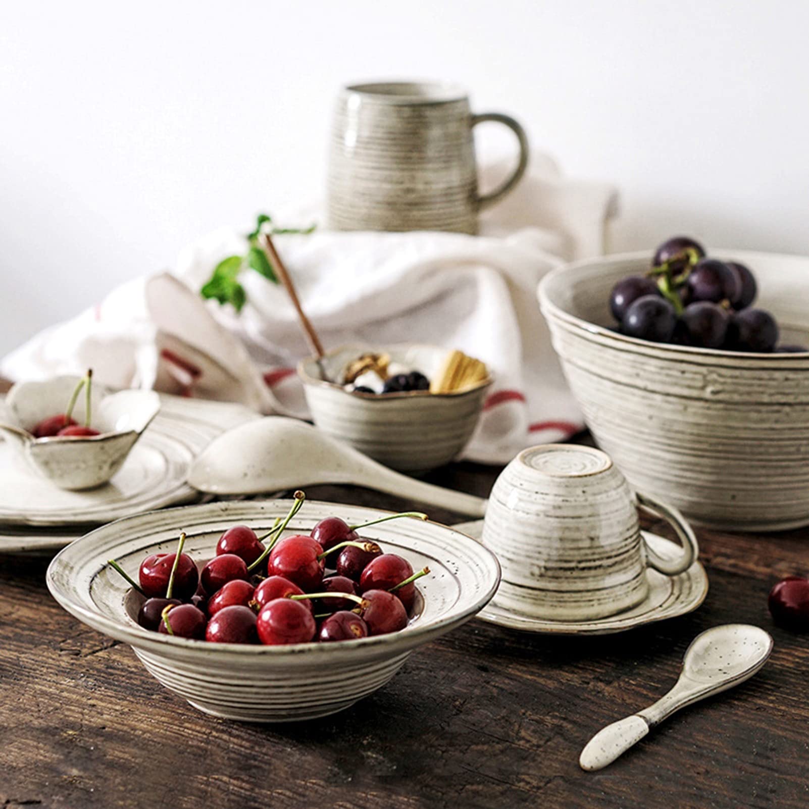 Brightviee 42-Piece Ceramic Dinnerware Set for 10 - Nordic Style Stoneware Plates, Bowls & Cups - Vintage Porcelain Dish Set - Dishwasher Safe - Perfect for Family Dinners, Holiday Entertaining & Restaurant Use