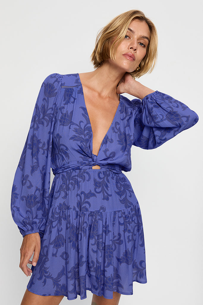 Kivari Jamie Tie Front Mini Dress - Women's Floral Summer Dress for Casual Outings & Beach Vacations