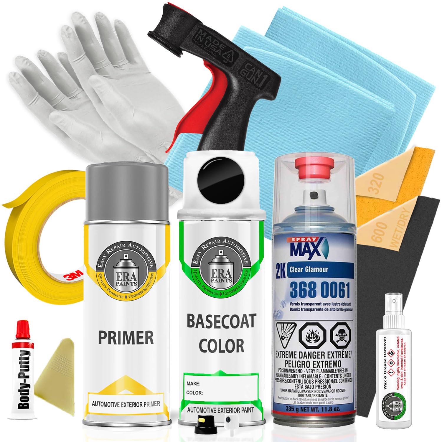 ERA Paints 040/P41/PXB - Black Exact Match Automotive Spray Paint Kit for CHRYSLER Vehicles | Pro Kit with 2K 3680061 Clearcoat | Perfect for Touch-Ups, Restorations & Custom Paint Jobs