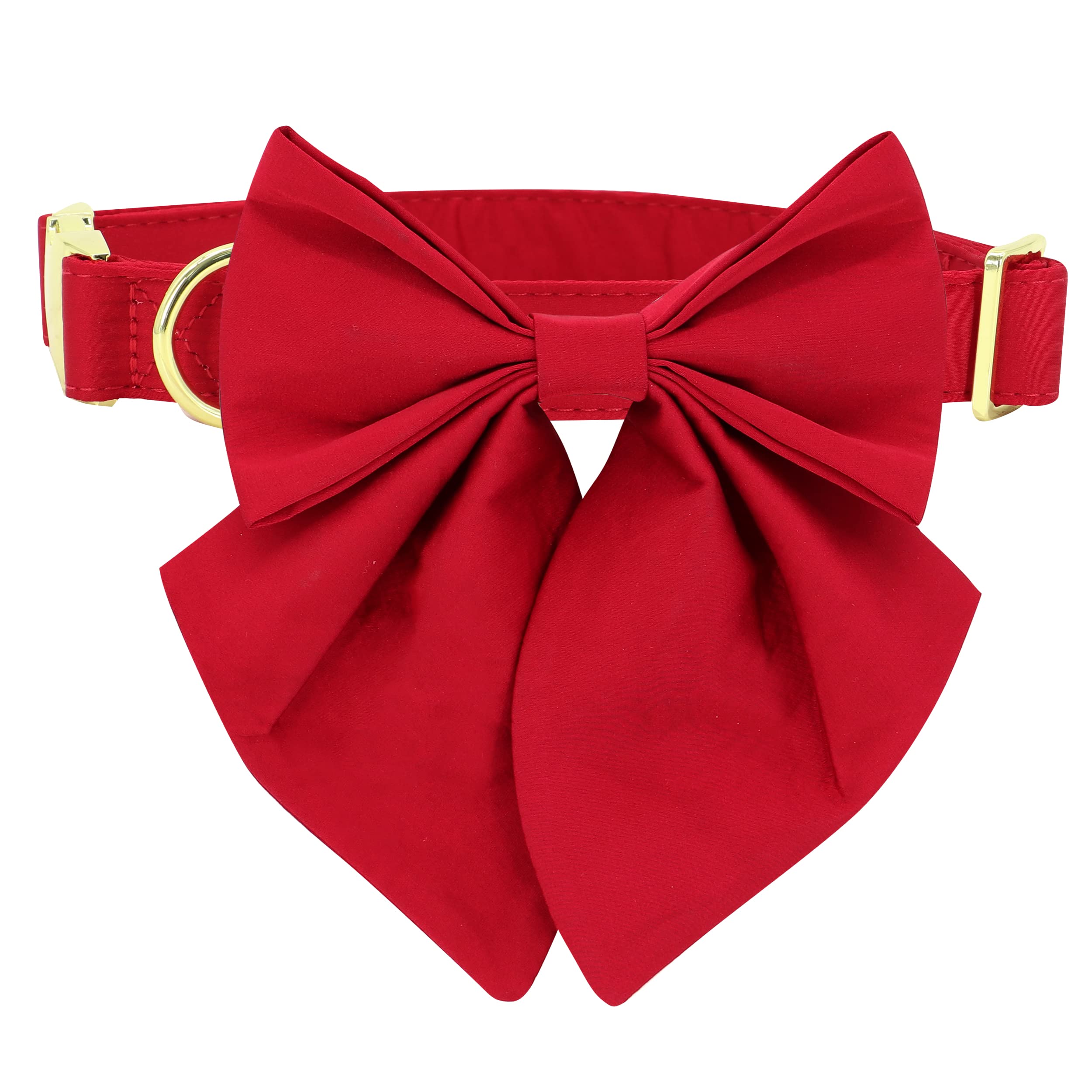 Beirui Personalized Dog Collar with Large Bow - Adjustable Soft & Durable Pet Collar with Golden Metal Buckle for Small Medium Large Dogs - Perfect for Holidays, Weddings & Special Occasions (Red, Medium)