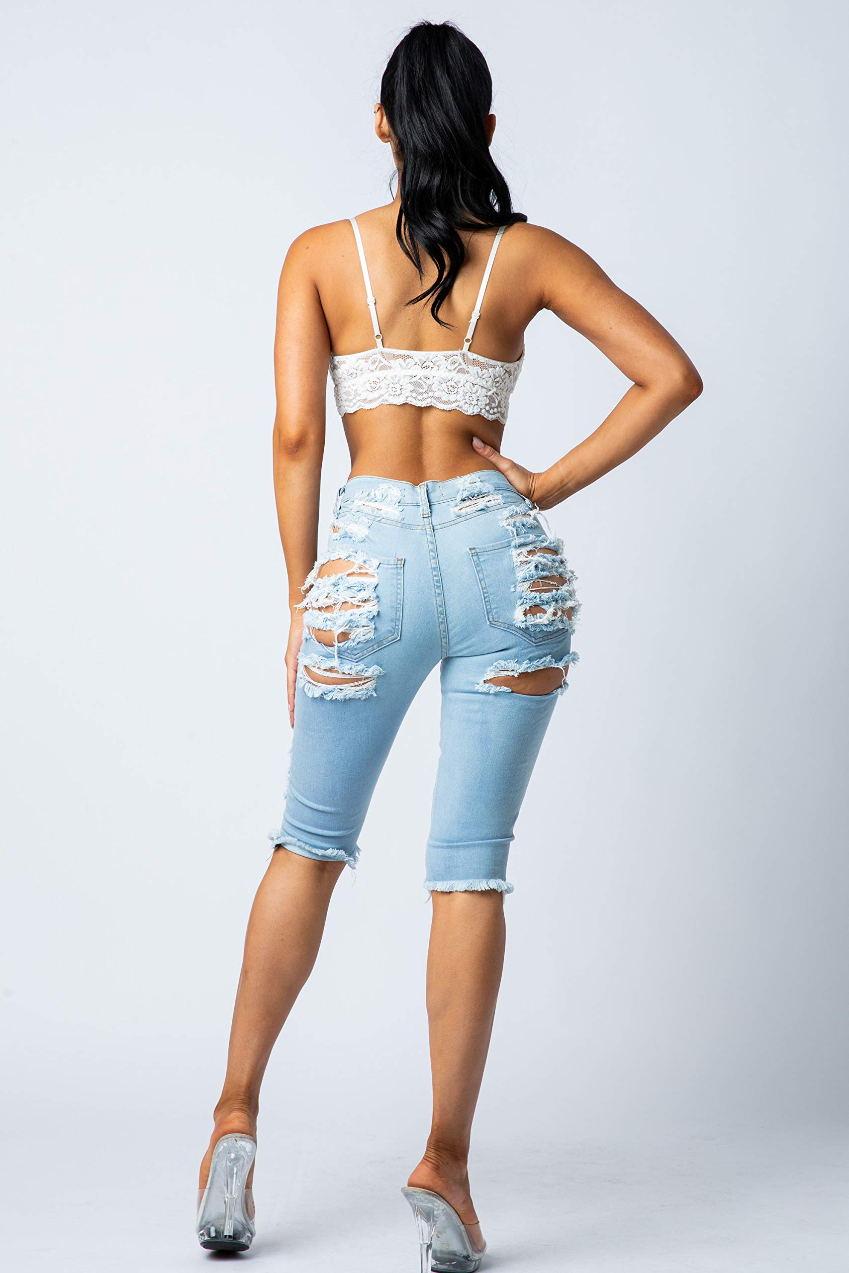 Aphrodite Ripped Bermuda Shorts Jeans for Women - Distressed Skinny Denim Cropped Pants with Hand Sanding Details | Perfect for Summer Outfits, Casual Wear & Street Style Fashion