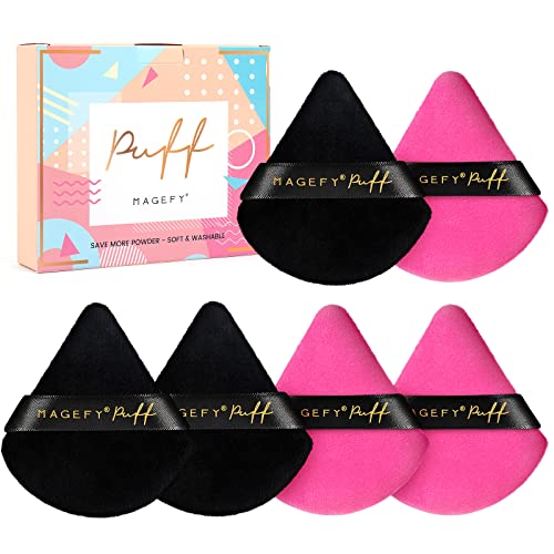 MAGEFY 6-Piece Triangle Powder Puff Set - Ultra Soft Makeup Sponge for Face Powder, Foundation & Blush - Reusable Cosmetic Beauty Blender (Rose Red & Black) - Perfect for Travel, Professional Makeup & Everyday Touch-Ups