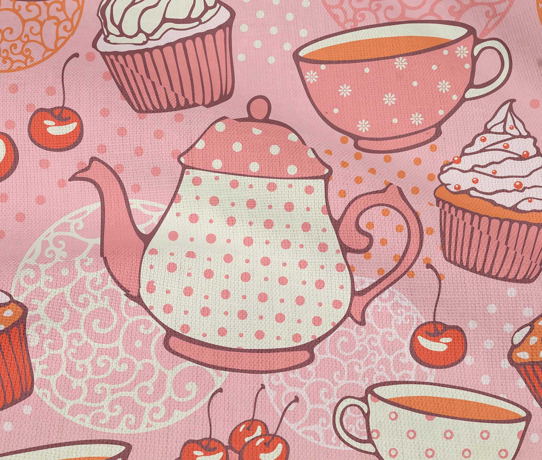 oneOone Cotton Flex Peach Fabric - 40 Inch Wide Tea Party Kettle Dress Material, Printed Fabric by The Yard | Perfect for DIY Dresses, Quilting & Home Decor Projects