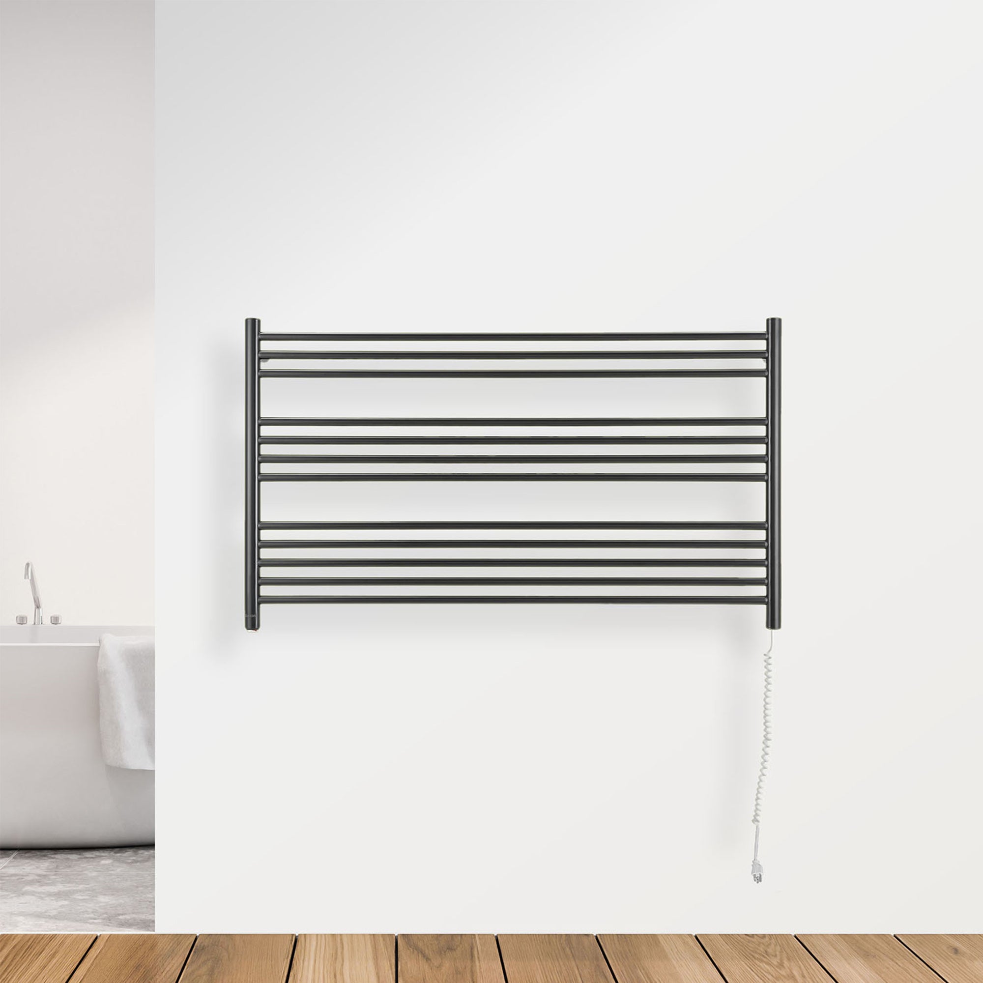 Ancona Amplia Dual 12 Bar Hardwired & Plug-in Bathroom Towel Warmer Heater - Matte Black Finish for Luxury Spa & Master Bathroom