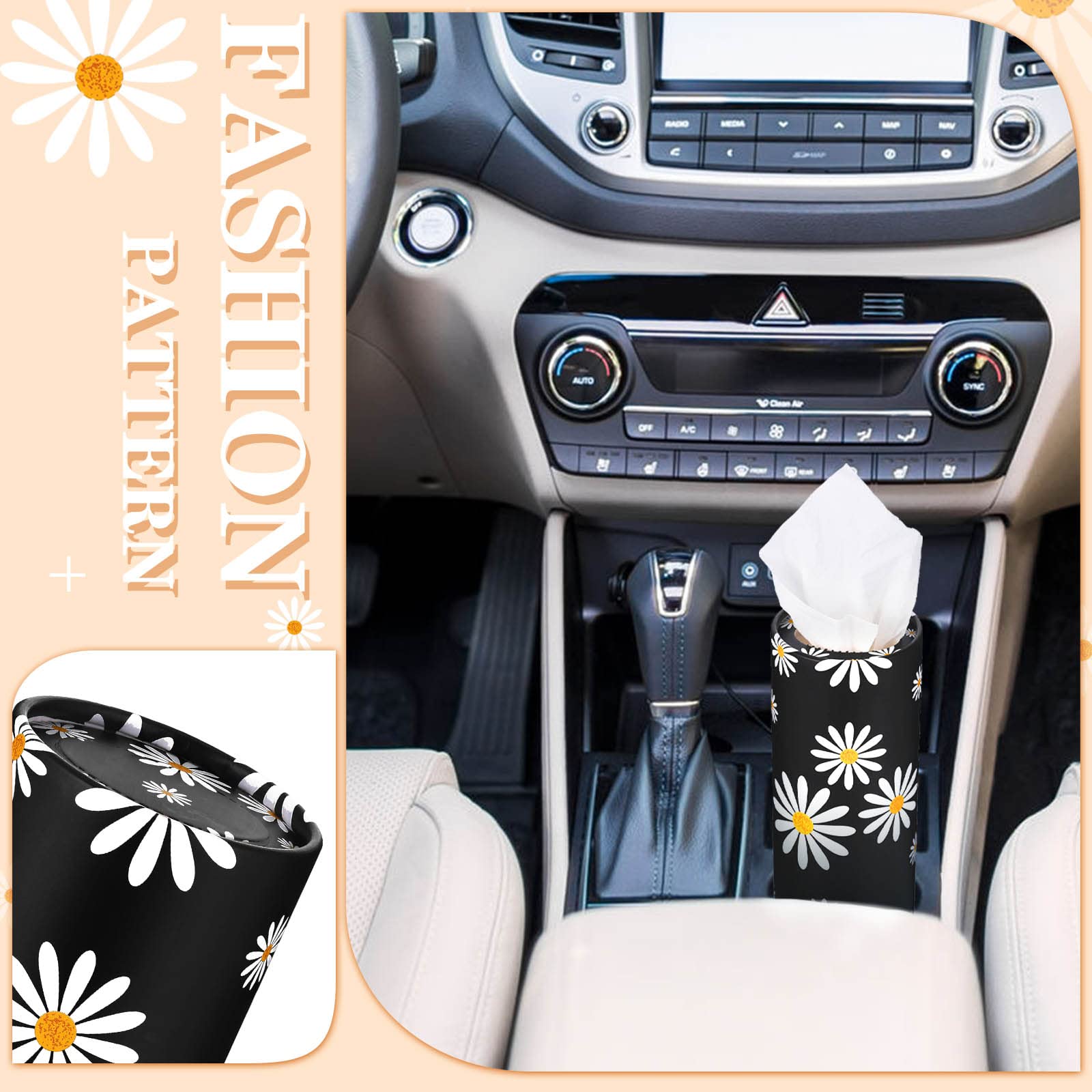 8 Pack Car Tissue Holder - Round Cylinder Box for Cup Holder, Bulk Facial Tissue Storage, Travel Organizer (Flower Design) | Perfect for Cars, Trucks, RVs & Road Trips