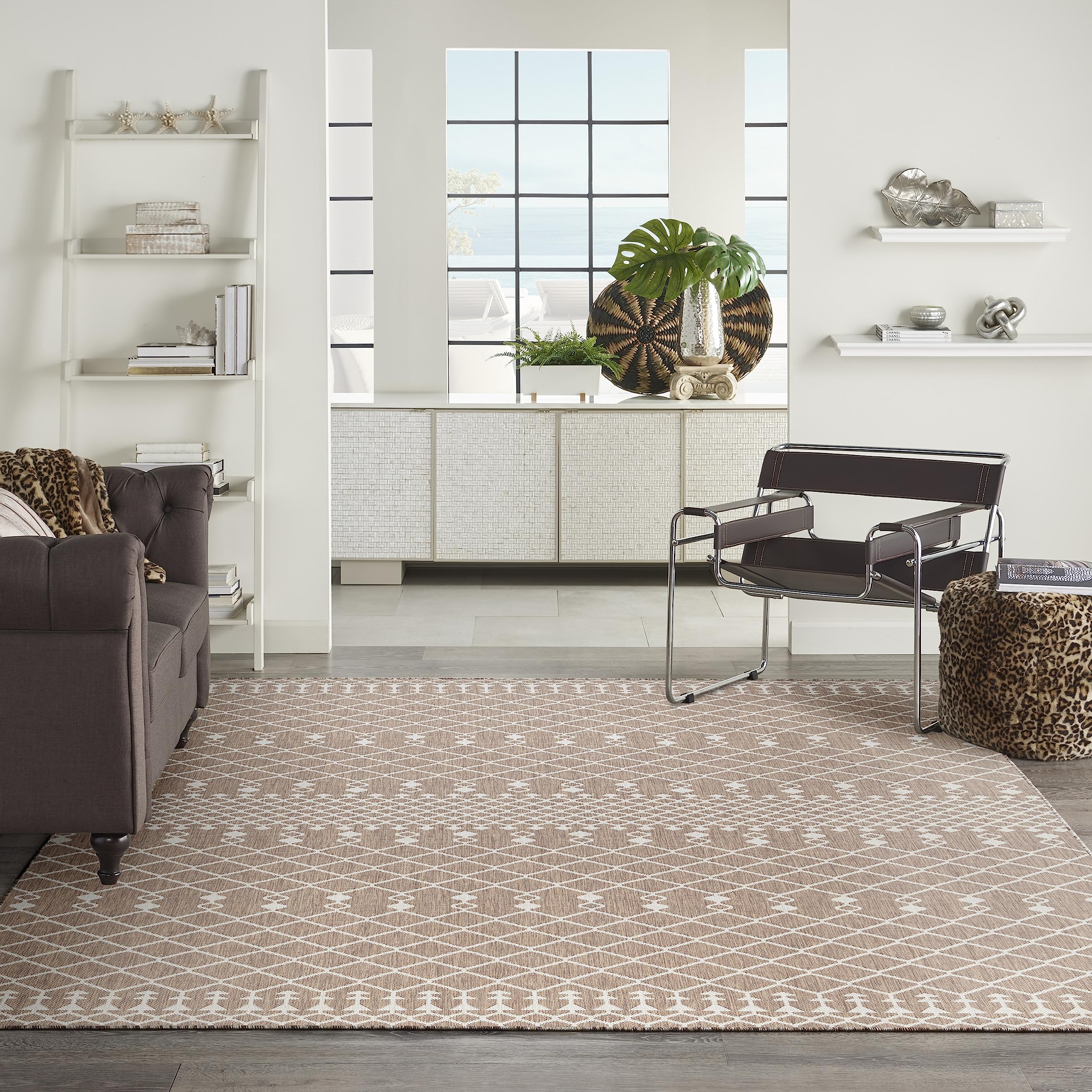 Nourison Positano Indoor/Outdoor Beige 8' x 10' Area Rug - Easy to Clean, Non-Shedding, Stain Resistant | Perfect for Bedroom, Living Room, Dining Room, Backyard, Deck & Patio (8x10) - Adds Comfort & Style to Any Space